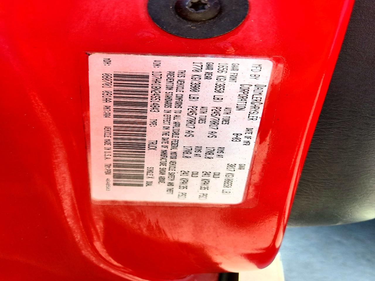 2004 Dodge Ram 1500 St Red vin: 1D7HA18N24S514843