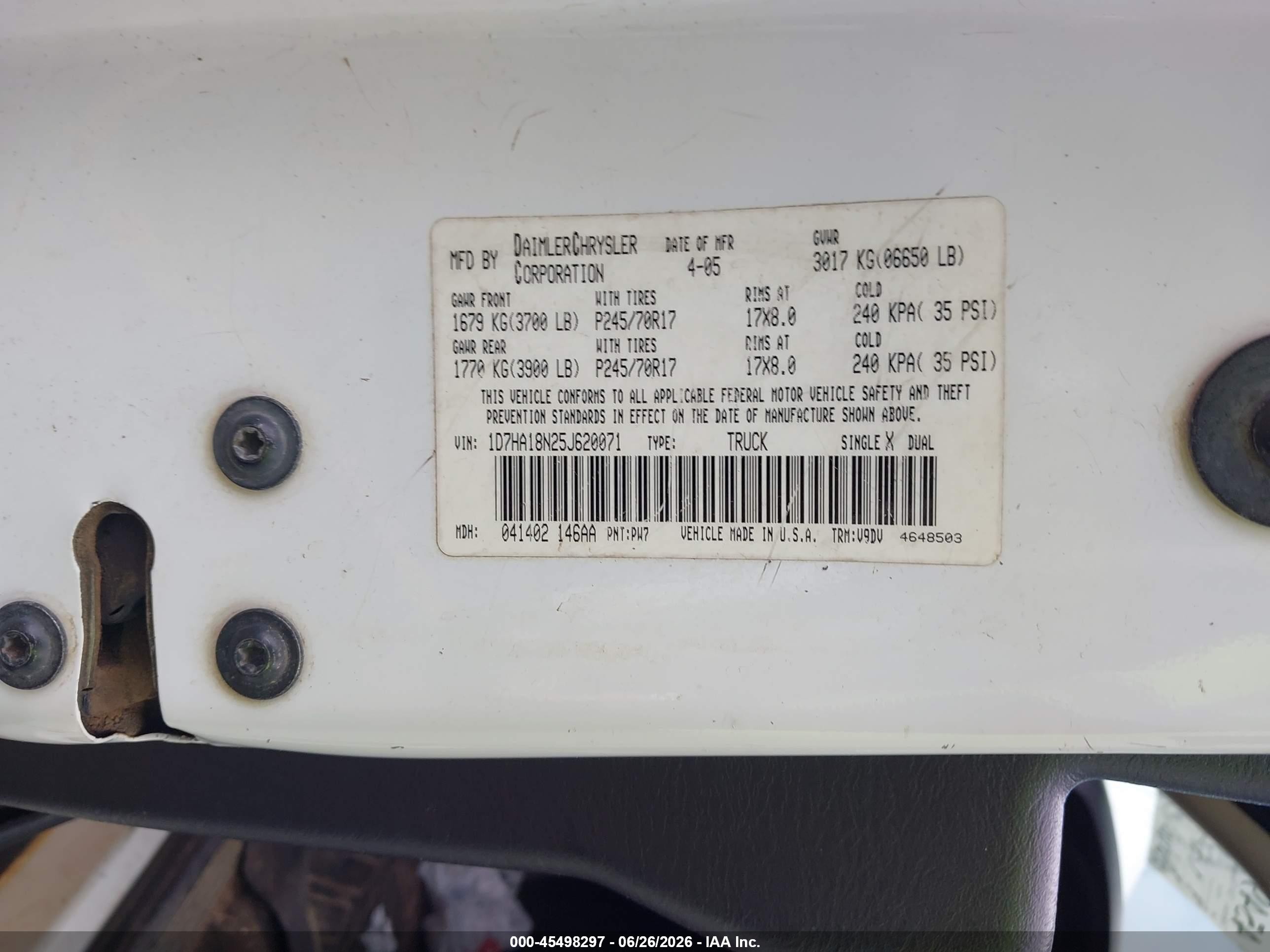 2005 Dodge Ram 1500 Slt/laramie Белый vin: 1D7HA18N25J620071