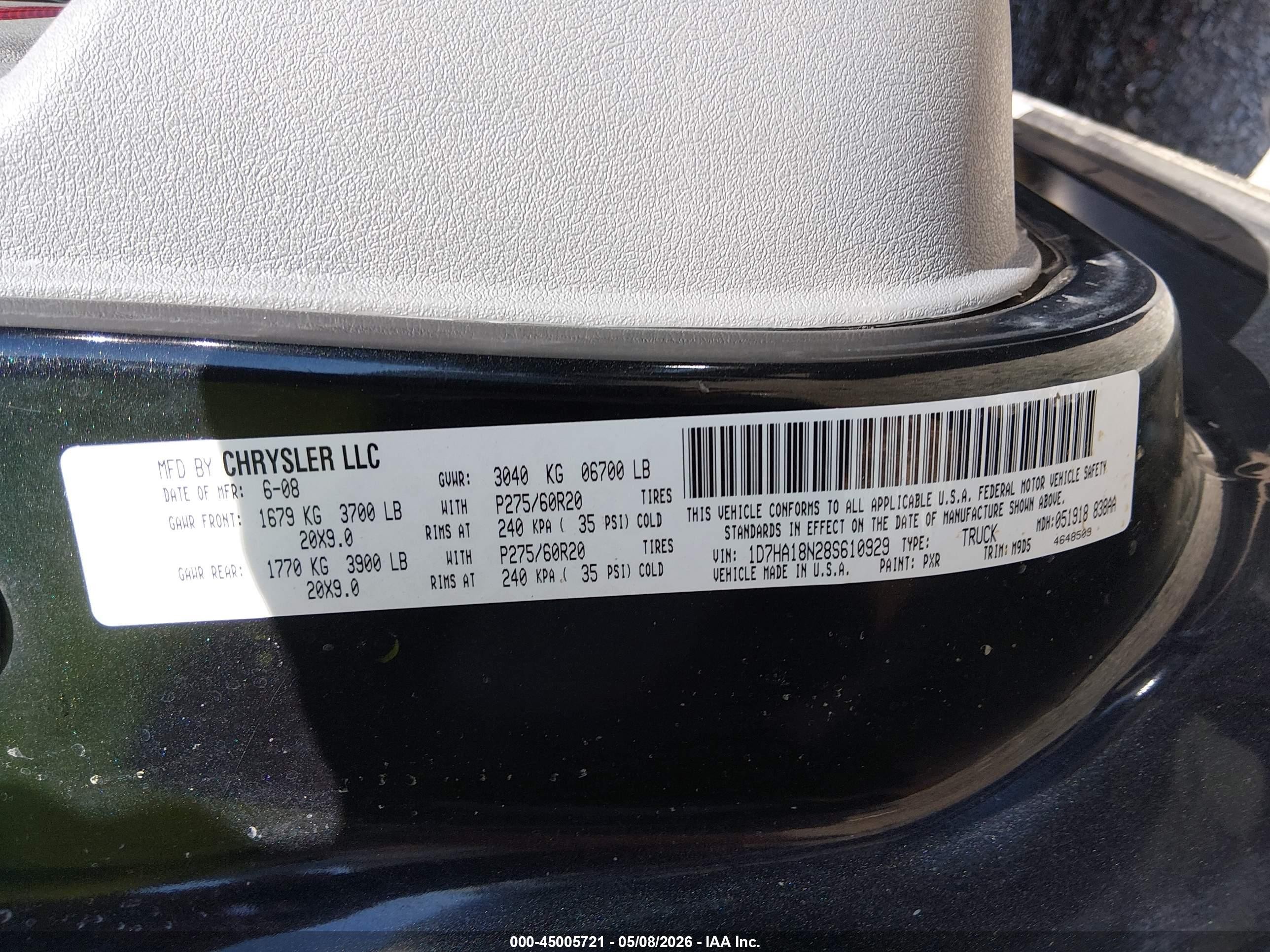 2008 Dodge Ram 1500 Slt Black vin: 1D7HA18N28S610929