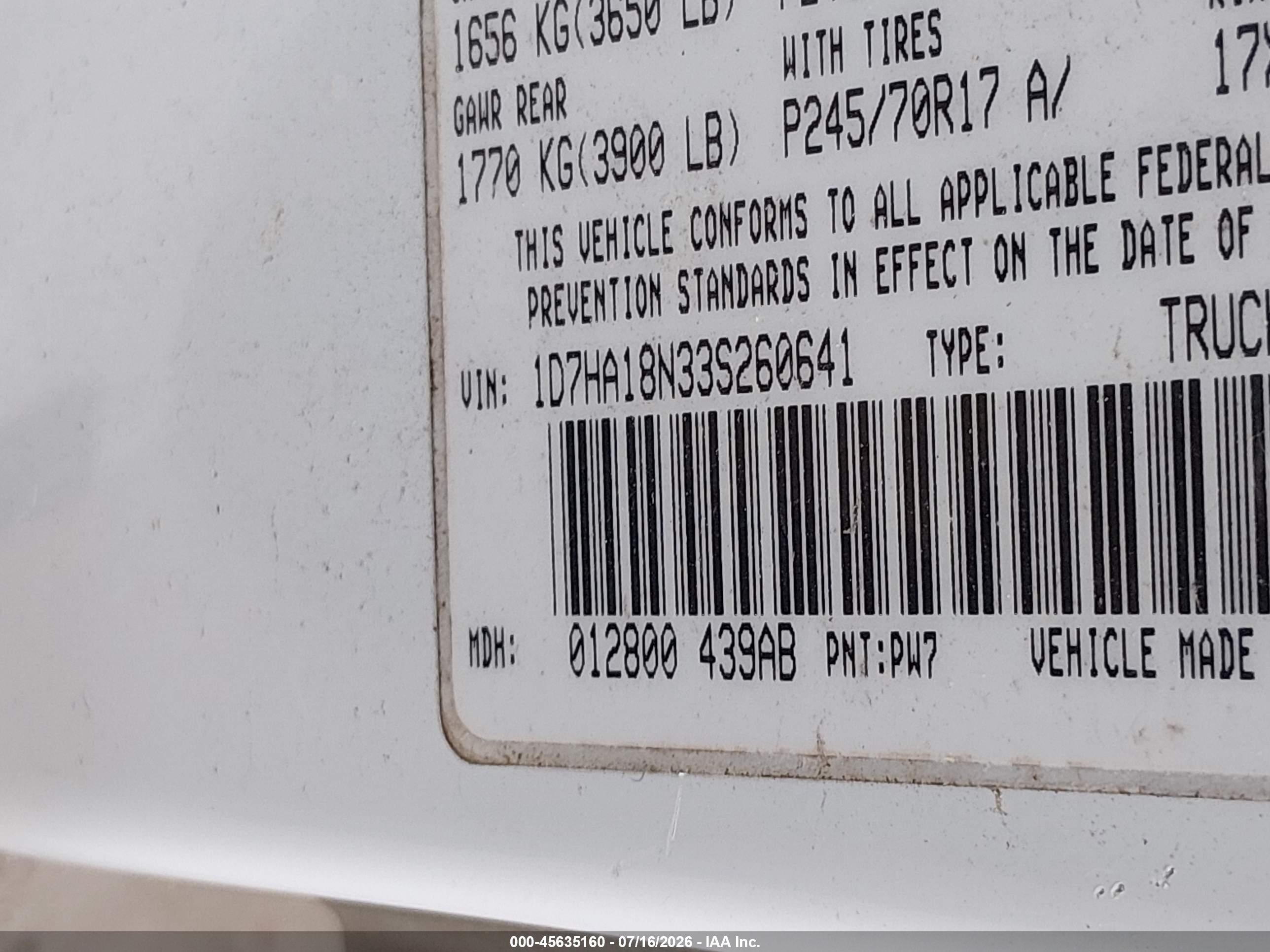 2003 Dodge Ram 1500 Slt/laramie/st White vin: 1D7HA18N33S260641