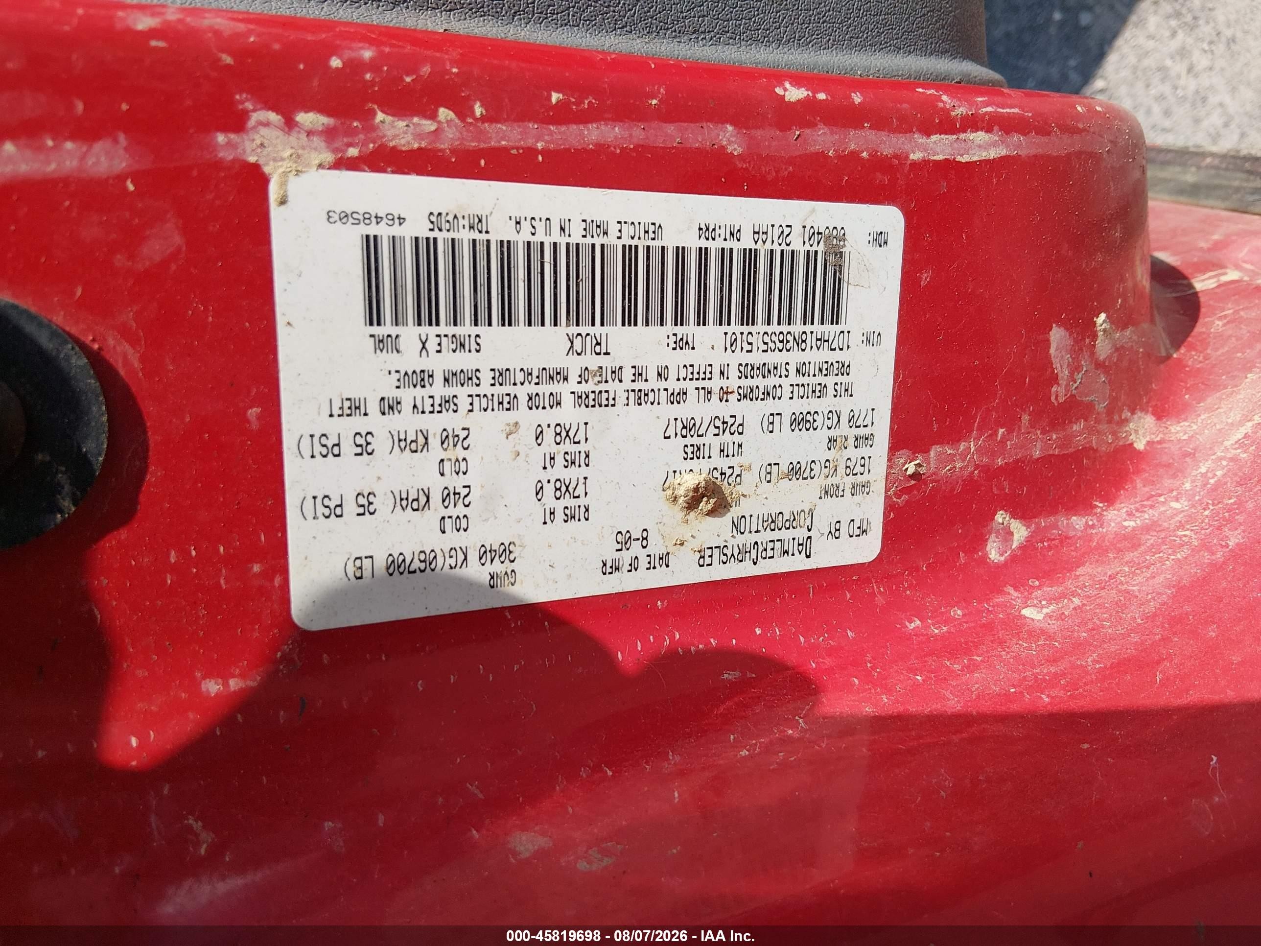 2006 Dodge Ram 1500 Slt Red vin: 1D7HA18N36S515101