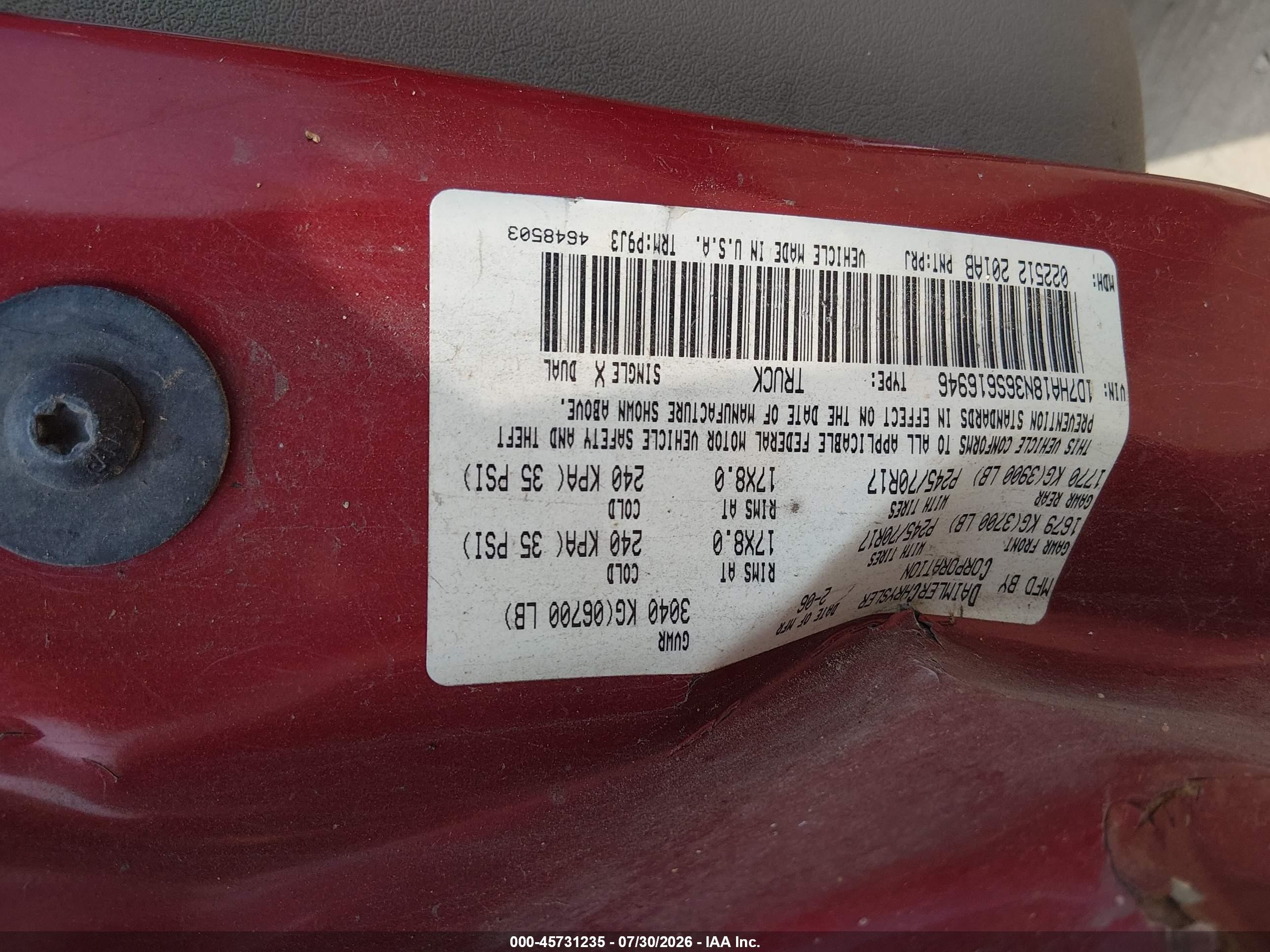 2006 Dodge Ram 1500 St Темно-бордовый vin: 1D7HA18N36S616946