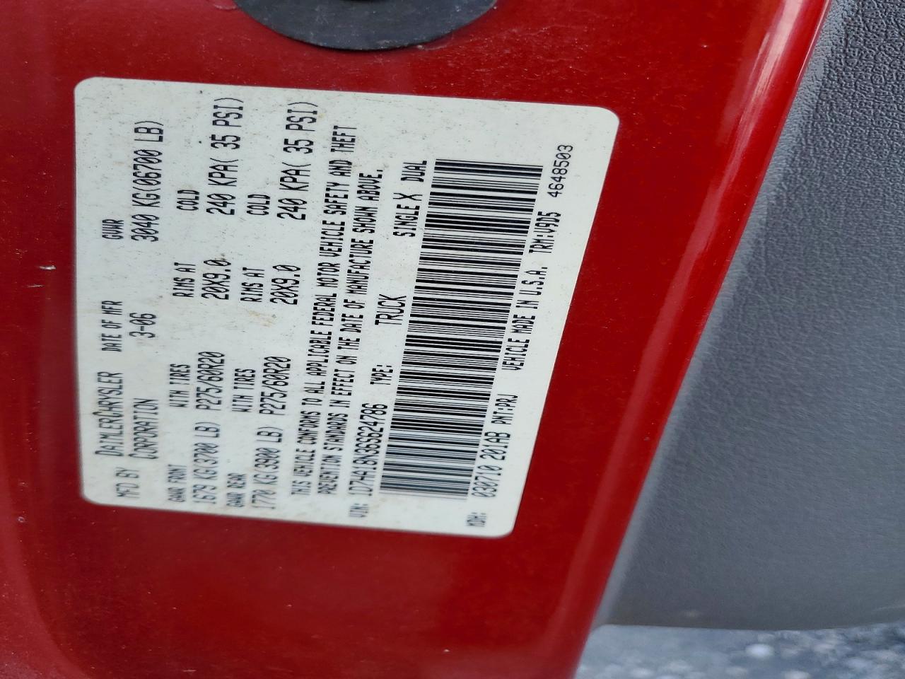 2006 Dodge Ram 1500 St Red vin: 1D7HA18N36S624786