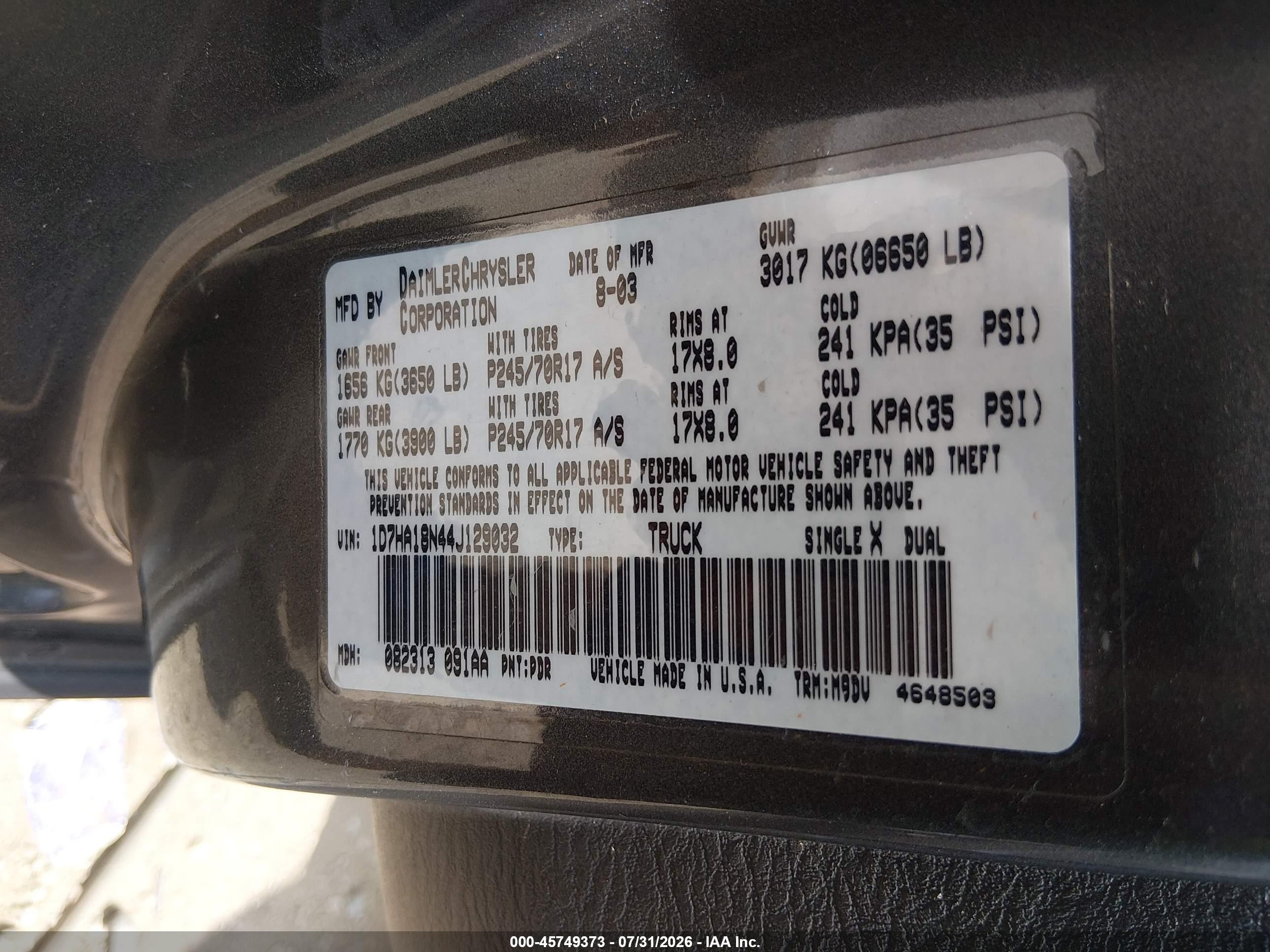2004 Dodge Ram 1500 Slt/laramie Серый vin: 1D7HA18N44J129032