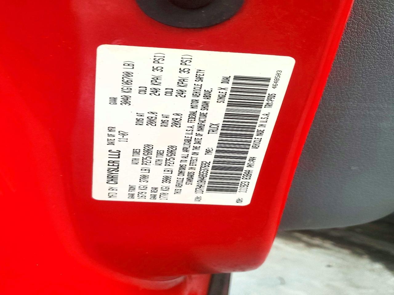 2008 Dodge Ram 1500 St Red vin: 1D7HA18N48S537692