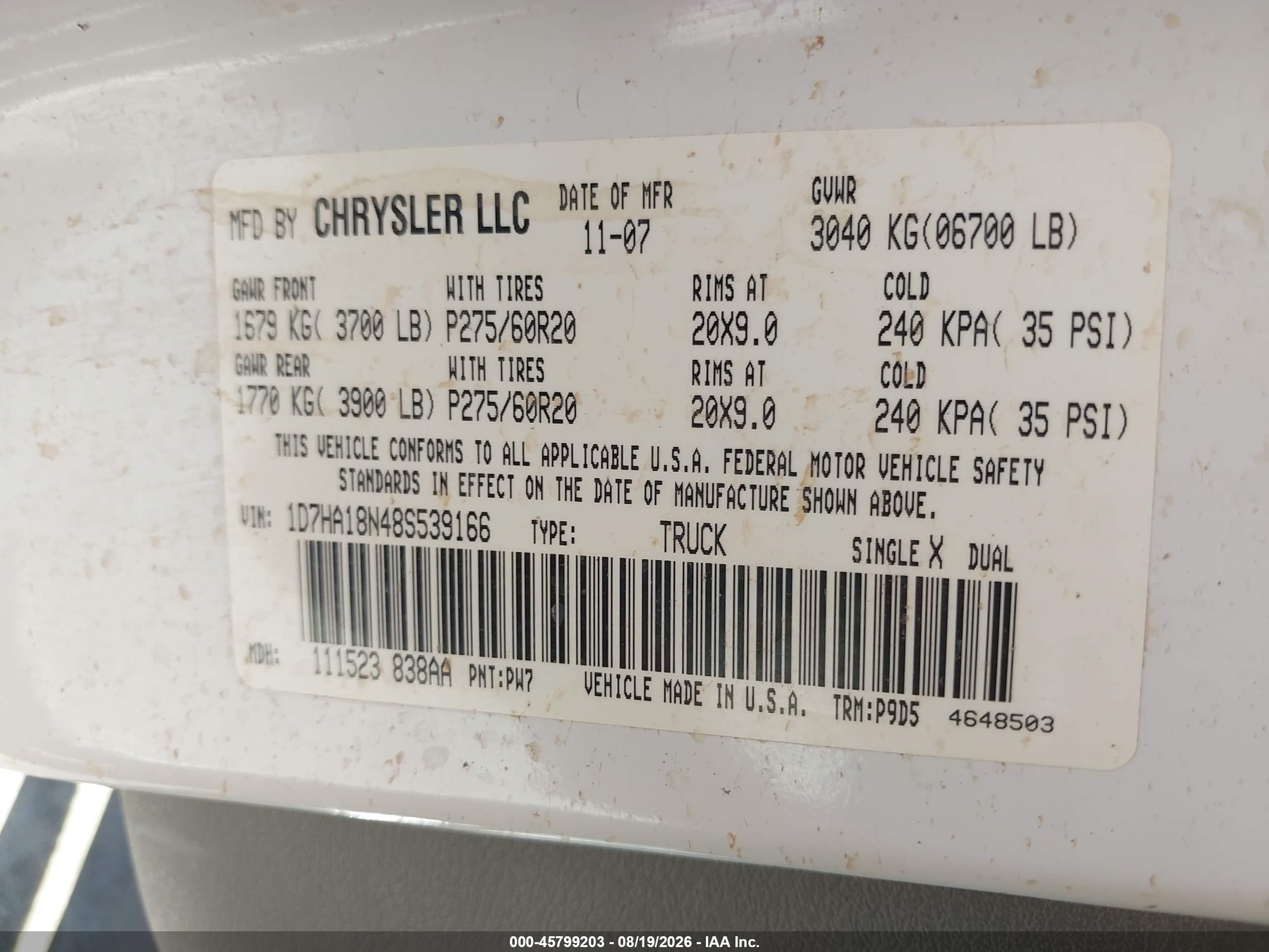 2008 Dodge Ram 1500 Slt White vin: 1D7HA18N48S539166