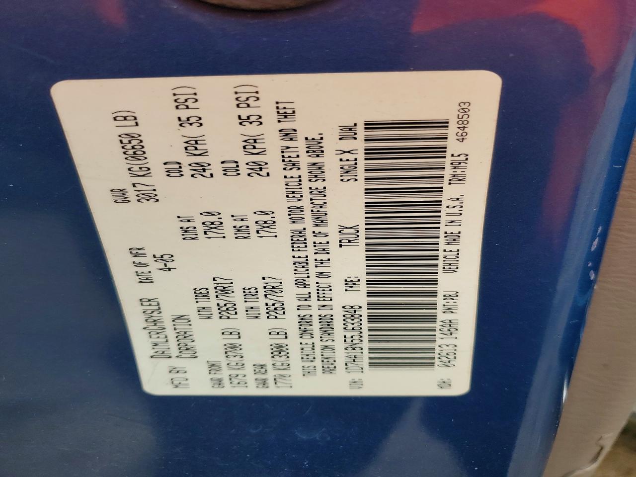 2005 Dodge Ram 1500 St Blue vin: 1D7HA18N55J633848