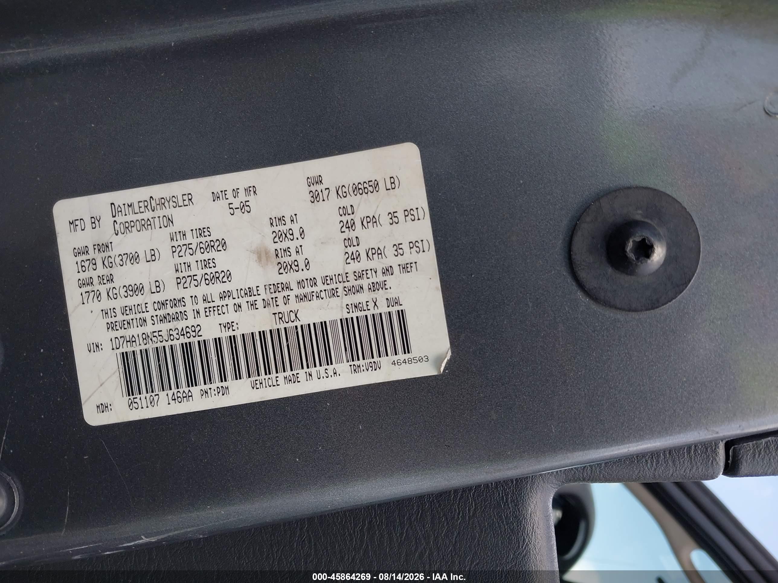 2005 Dodge Ram 1500 Slt/laramie Серый vin: 1D7HA18N55J634692