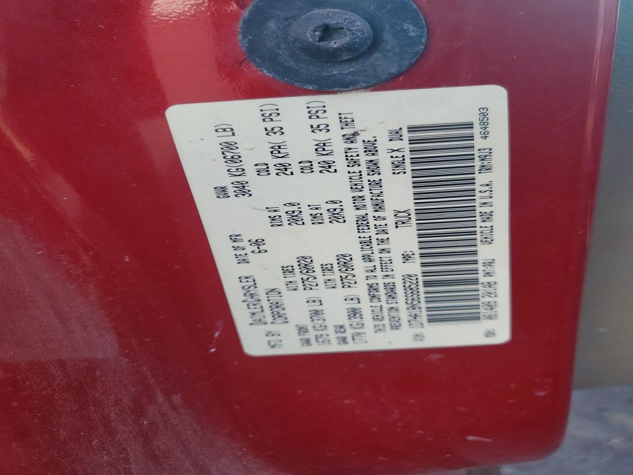 2006 Dodge Ram 1500 St/slt Red vin: 1D7HA18N56S685220