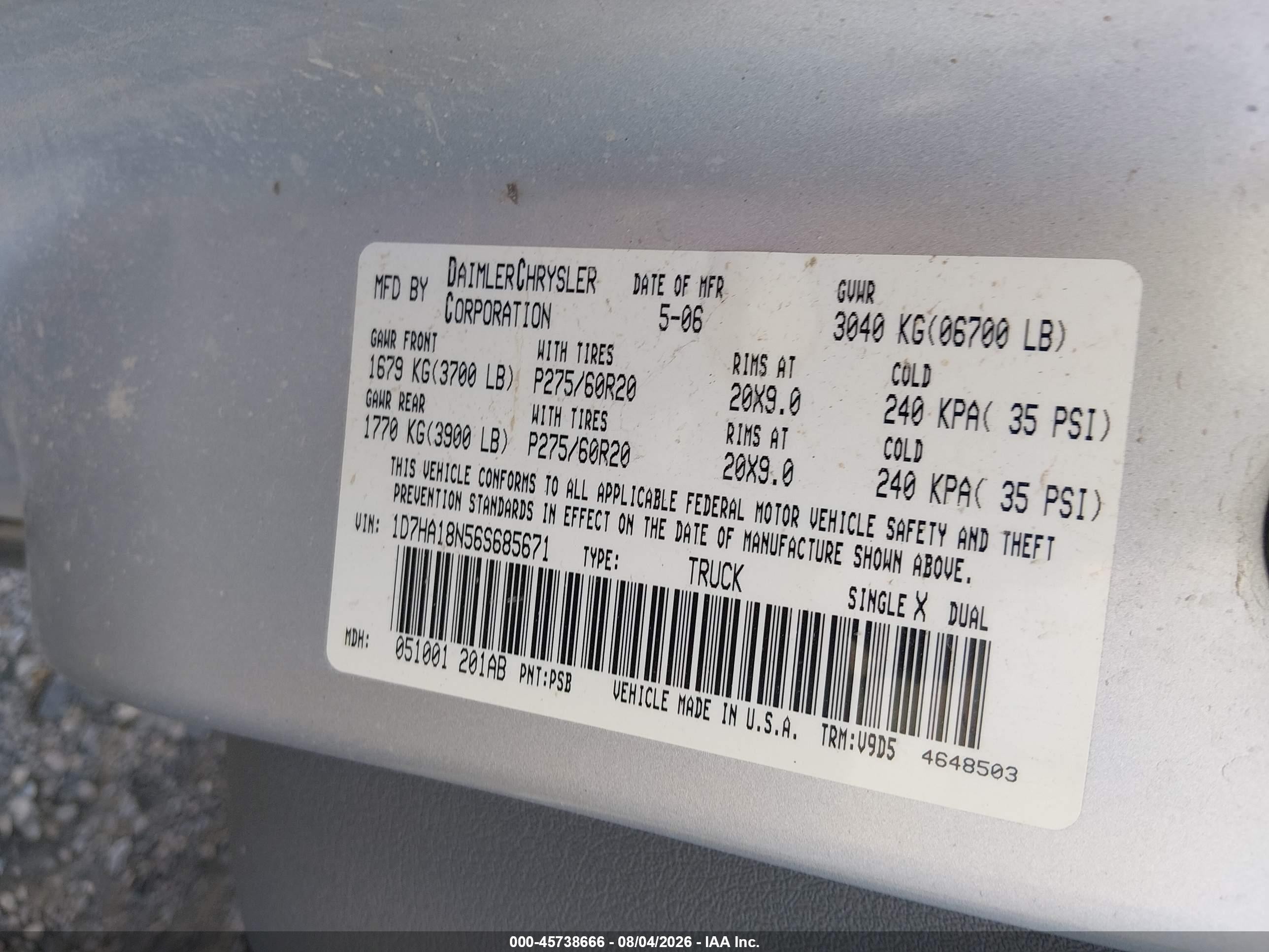 2006 Dodge Ram 1500 Slt Silver vin: 1D7HA18N56S685671