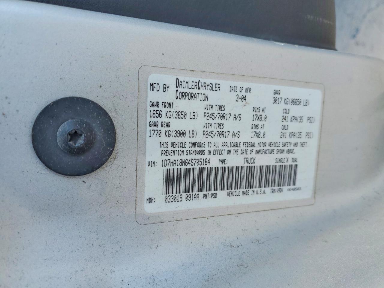2004 Dodge Ram 1500 St Серебряный vin: 1D7HA18N64S705164