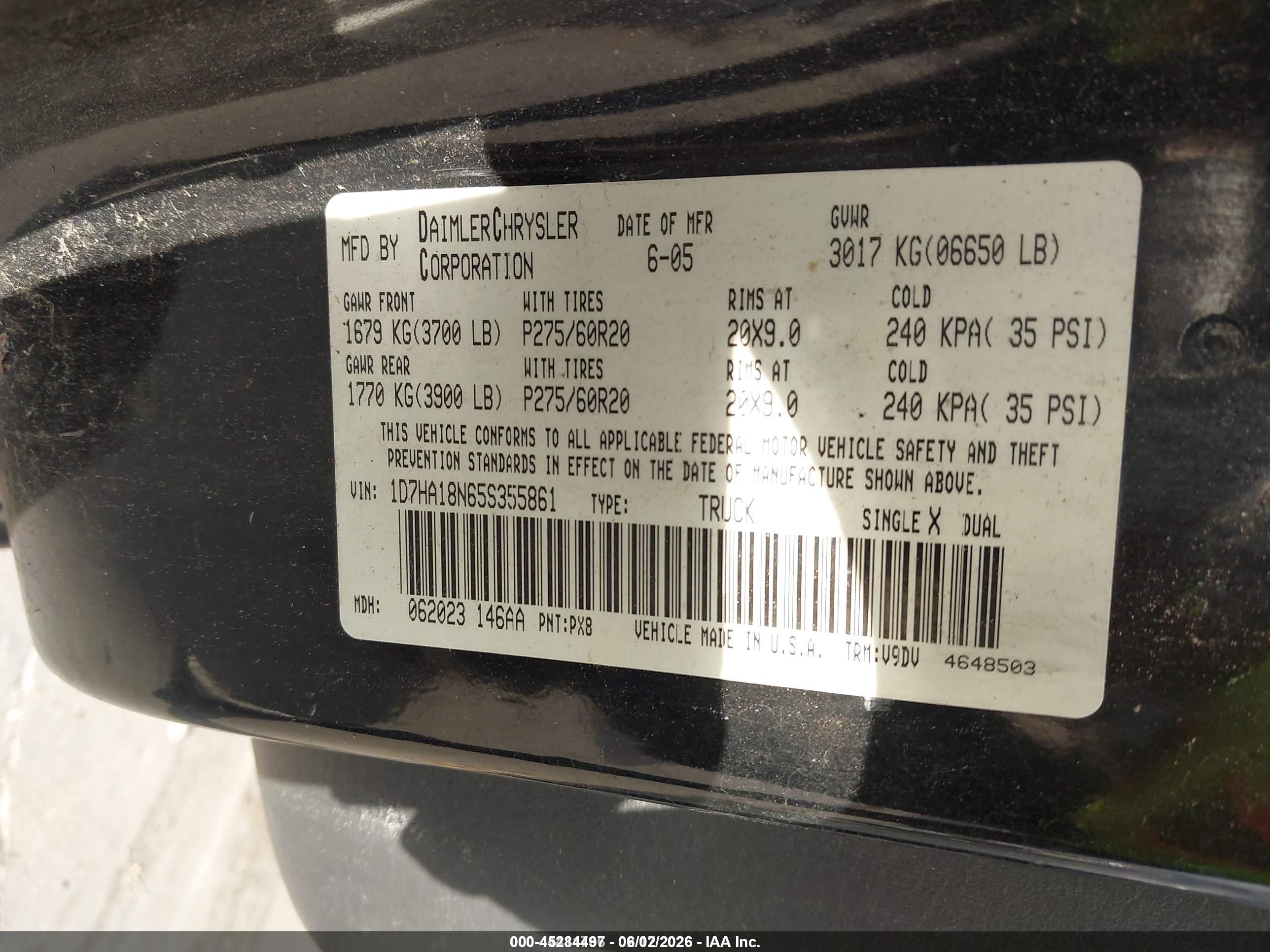 2005 Dodge Ram 1500 Slt/laramie Black vin: 1D7HA18N65S355861