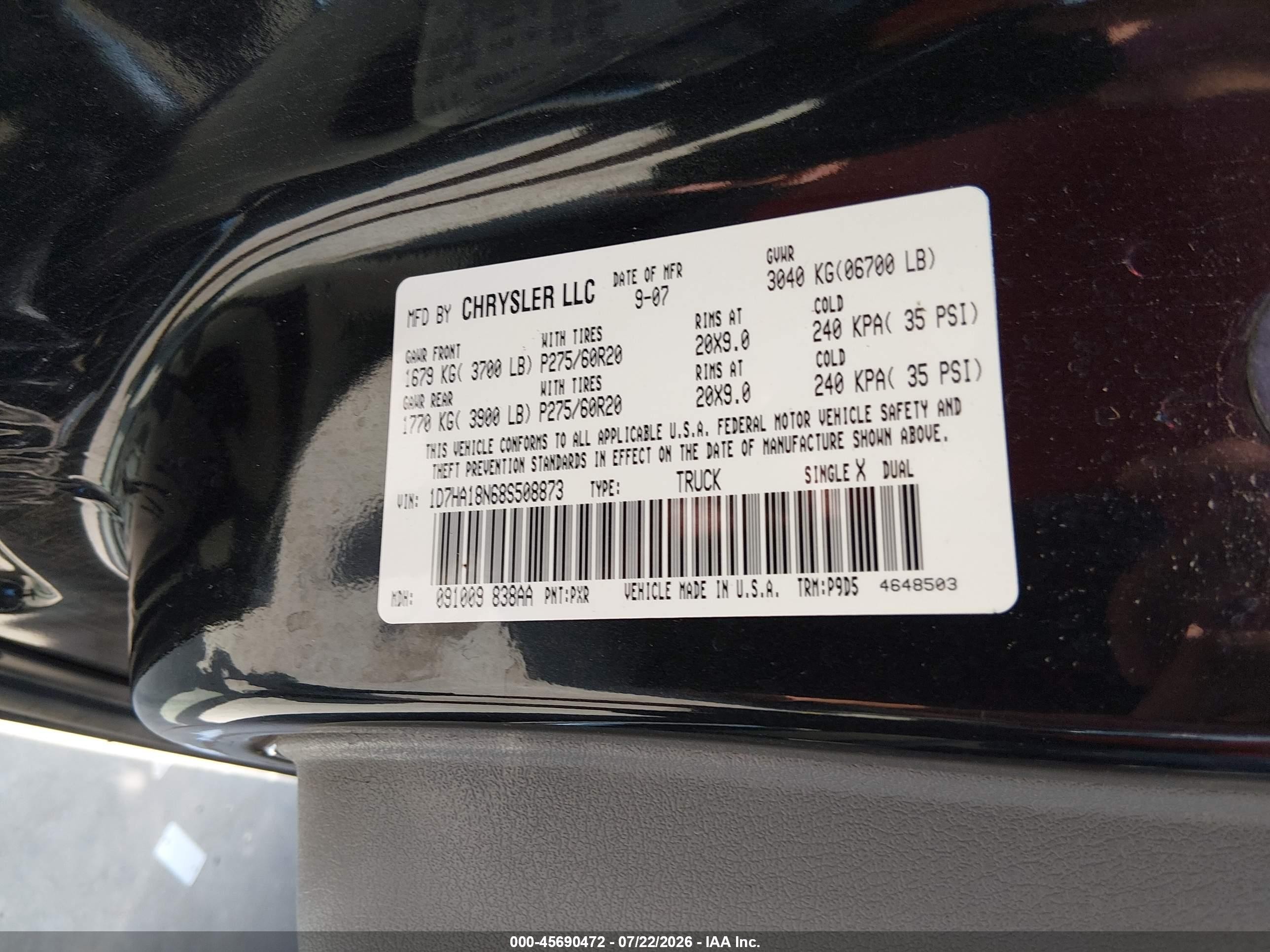 2008 Dodge Ram 1500 Slt Black vin: 1D7HA18N68S508873