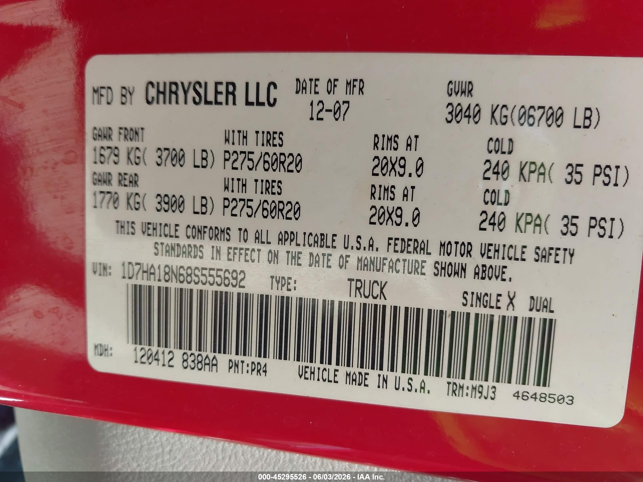 2008 Dodge Ram 1500 Slt Red vin: 1D7HA18N68S555692