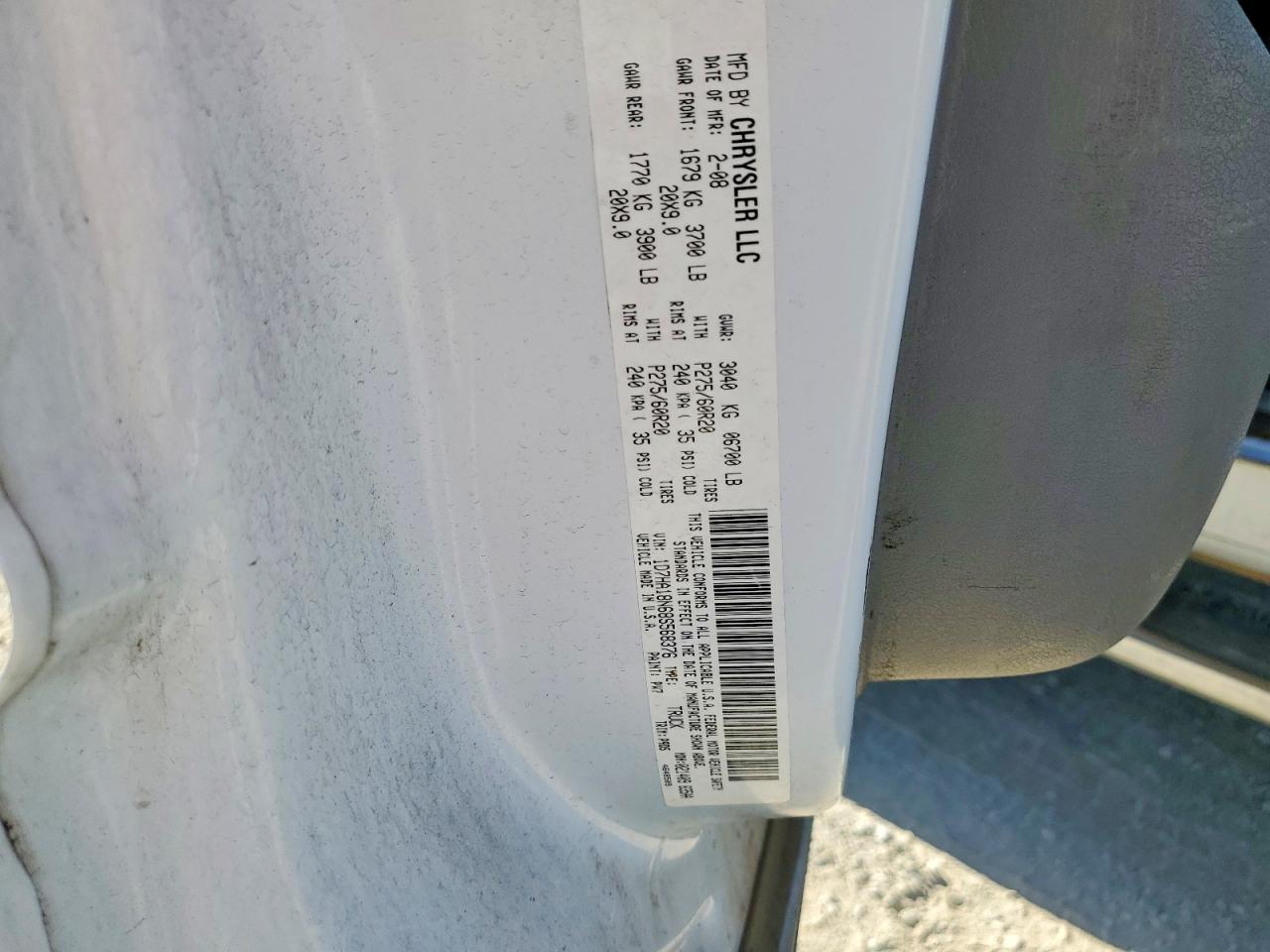 2008 Dodge Ram 1500 St White vin: 1D7HA18N68S568376