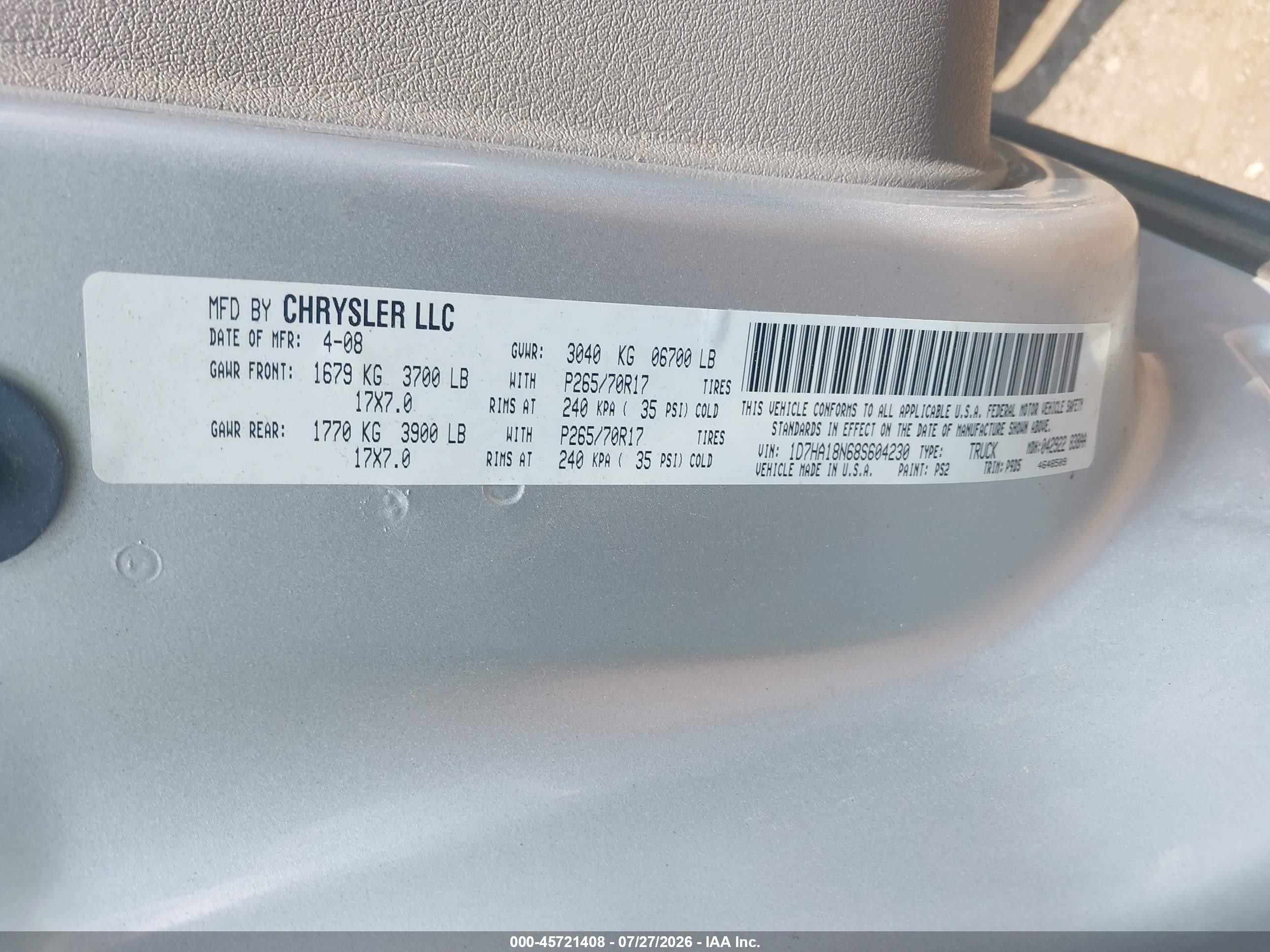 2008 Dodge Ram 1500 St/sxt Gray vin: 1D7HA18N68S604230