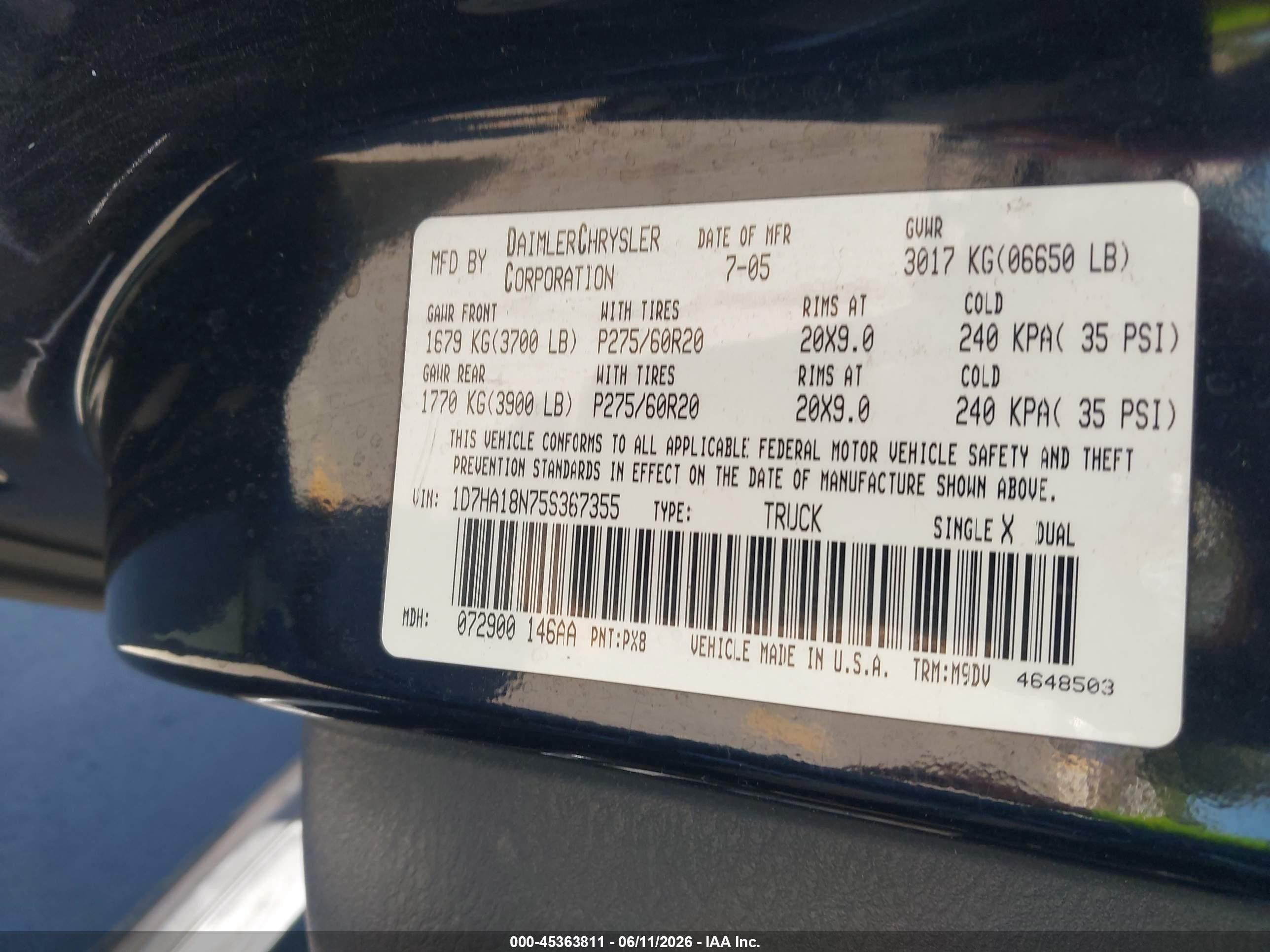 2005 Dodge Ram 1500 Slt/laramie Черный vin: 1D7HA18N75S367355