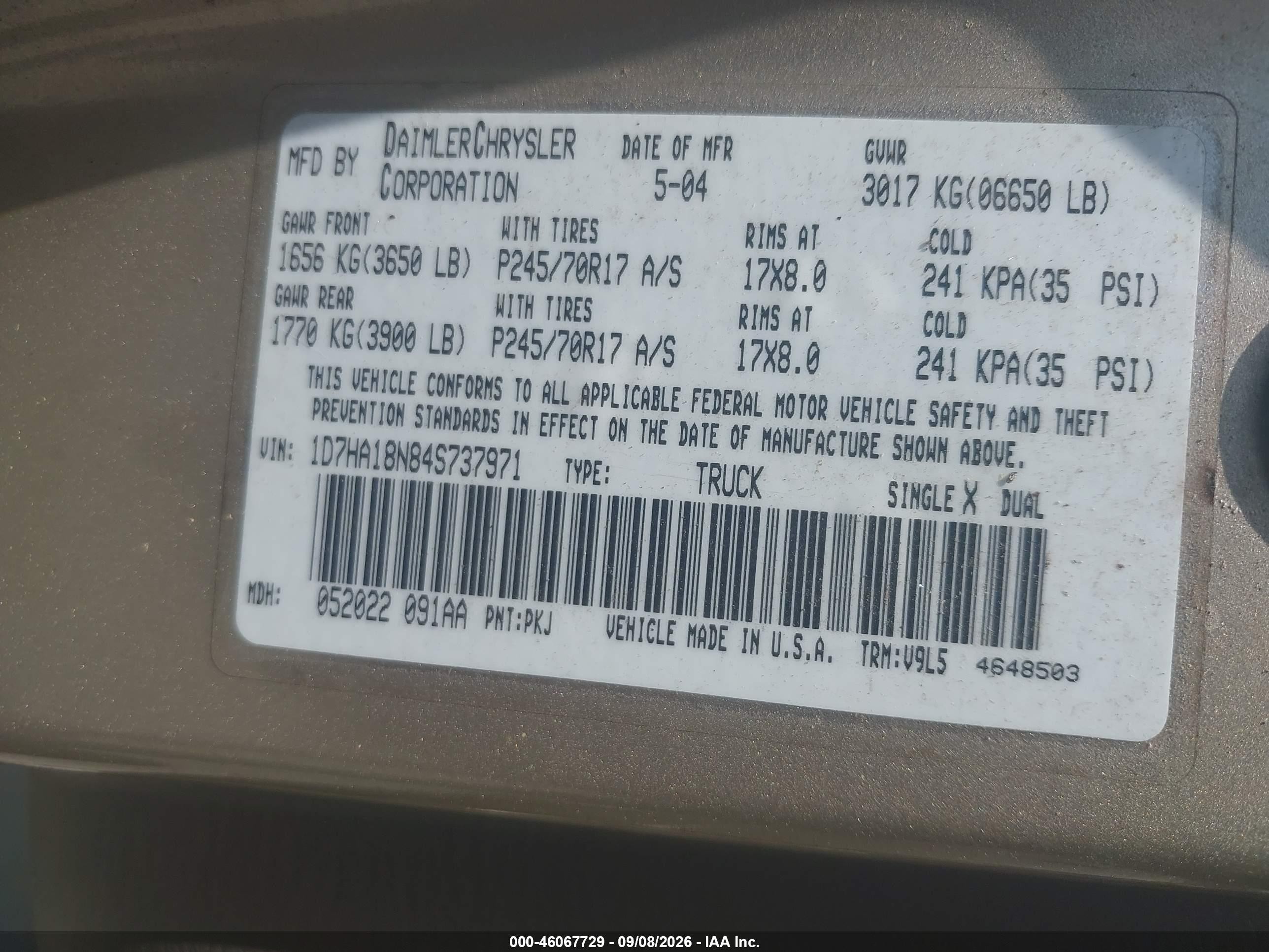 2004 Dodge Ram 1500 Slt/laramie Gold vin: 1D7HA18N84S737971