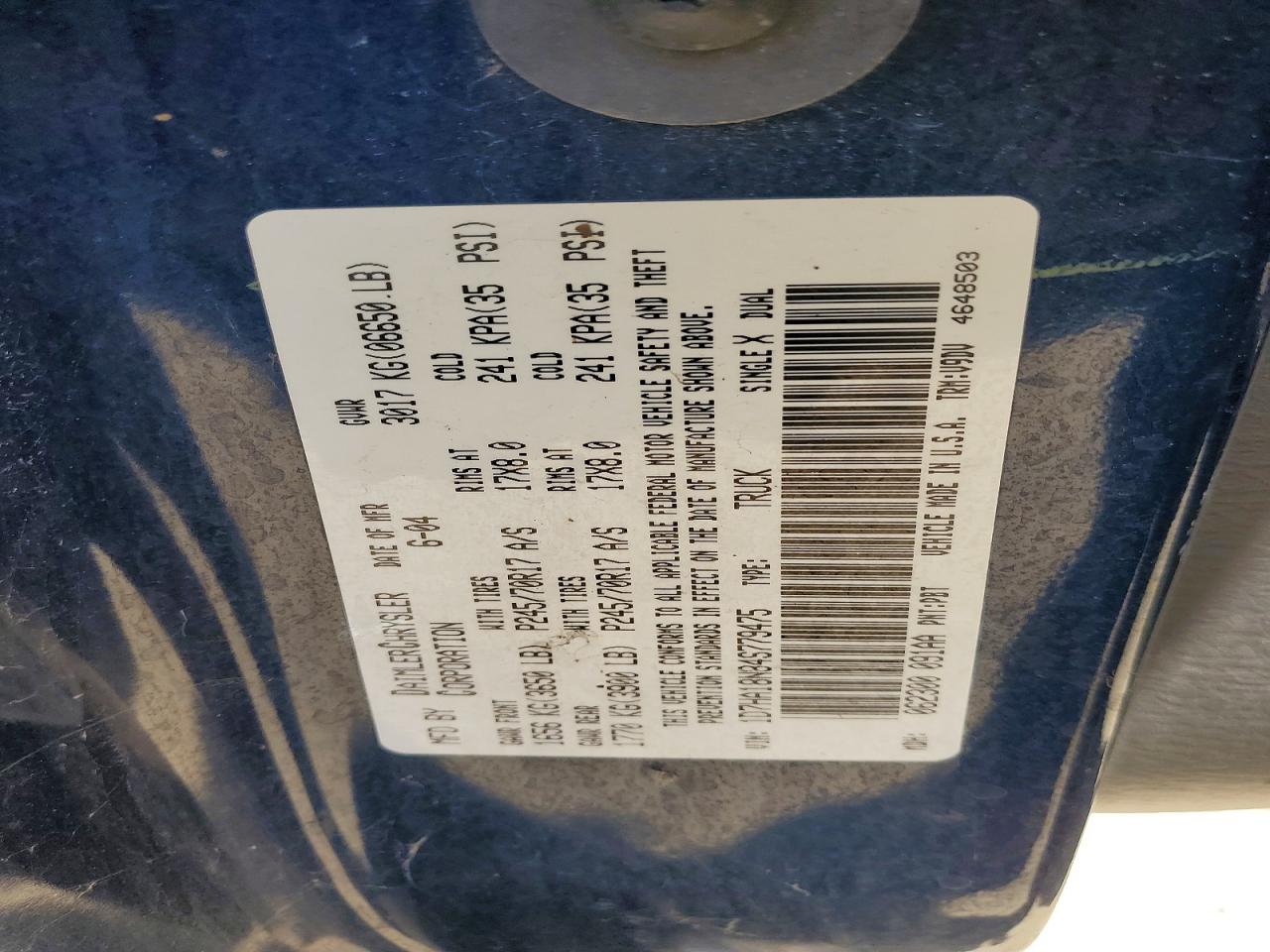 2004 Dodge Ram 1500 St Blue vin: 1D7HA18N84S779475