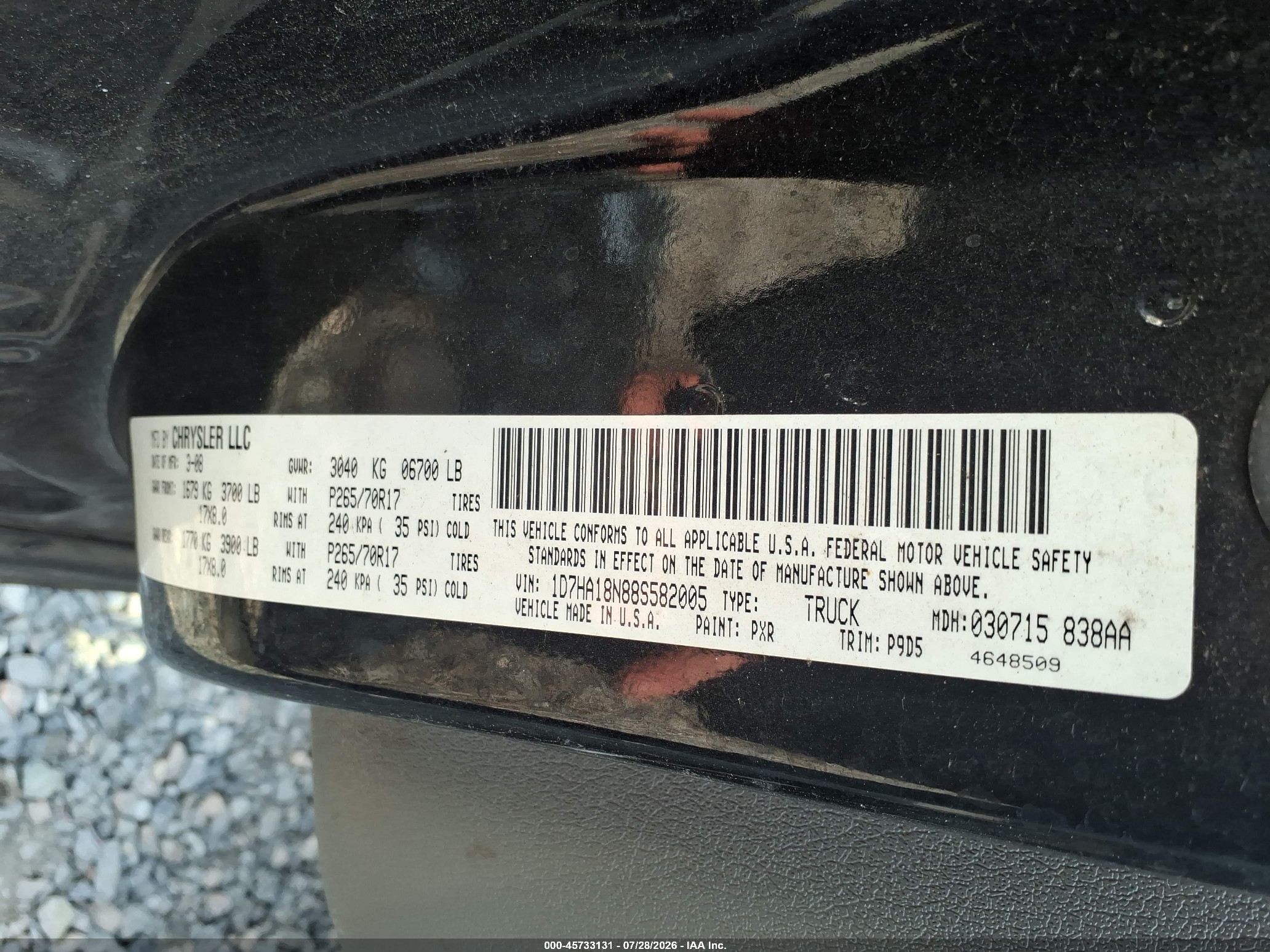 2008 Dodge Ram 1500 St/sxt Black vin: 1D7HA18N88S582005