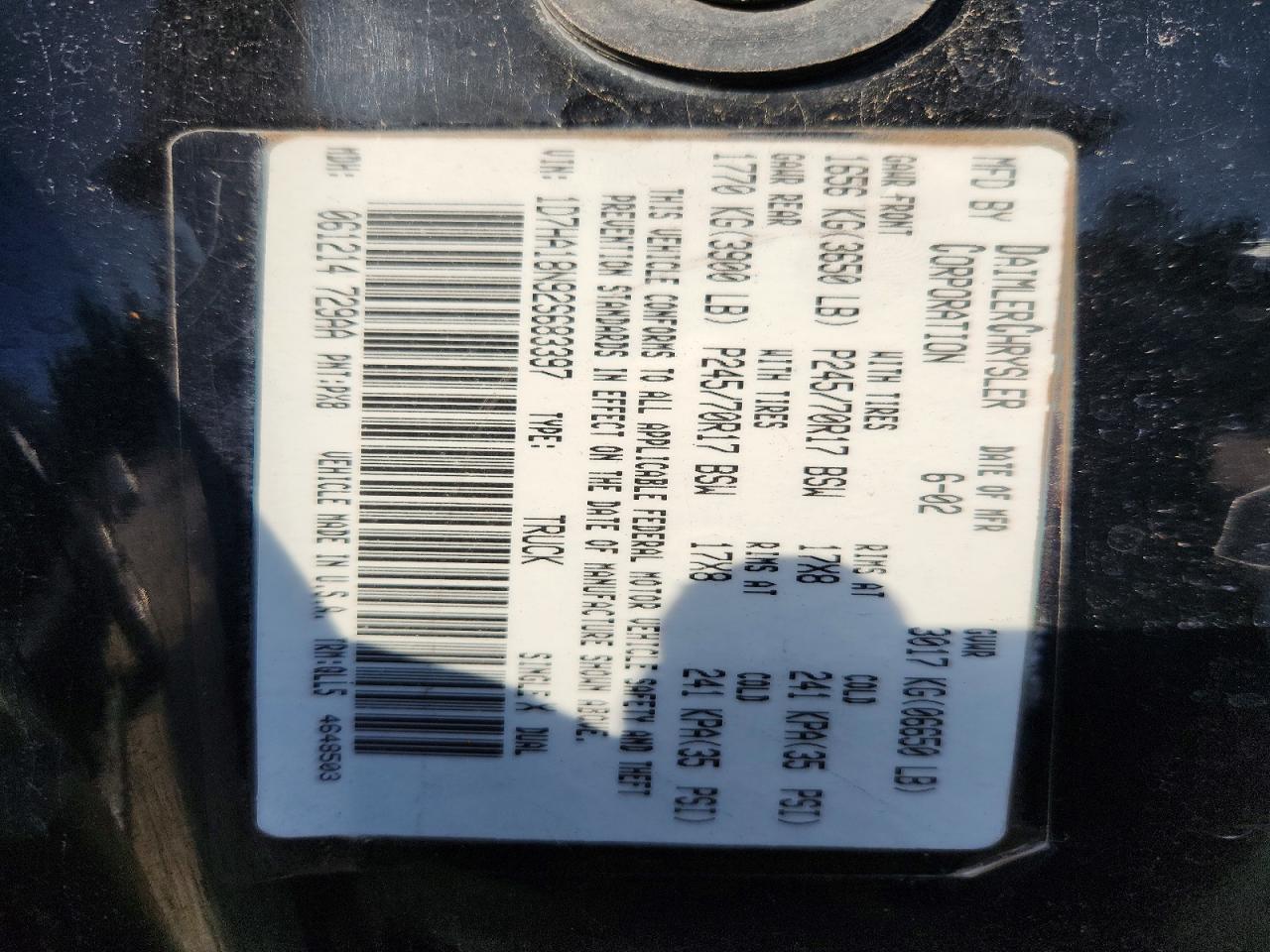2002 Dodge Ram 1500 Black vin: 1D7HA18N92S683397