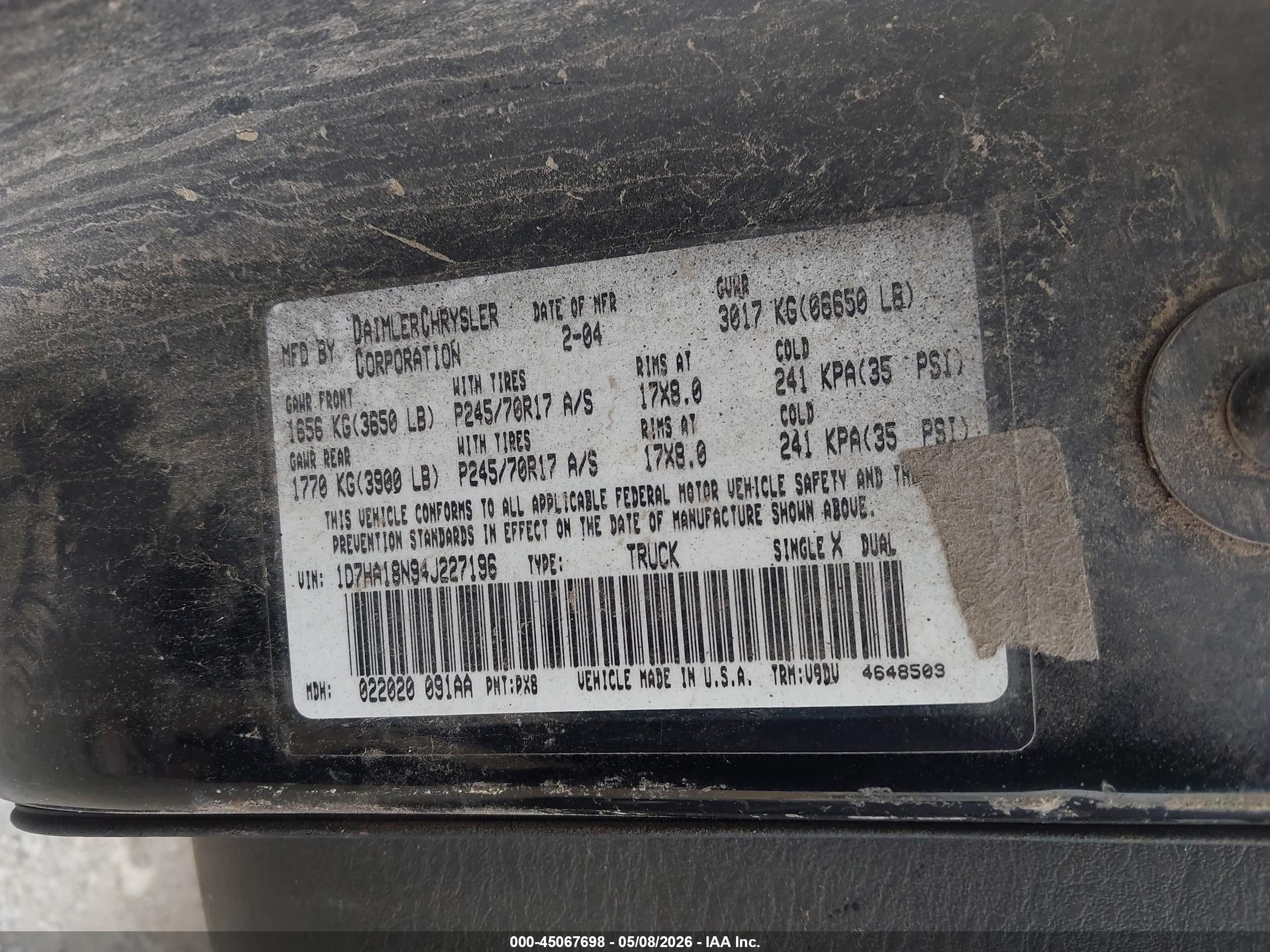 2004 Dodge Ram 1500 Slt/laramie Black vin: 1D7HA18N94J227196