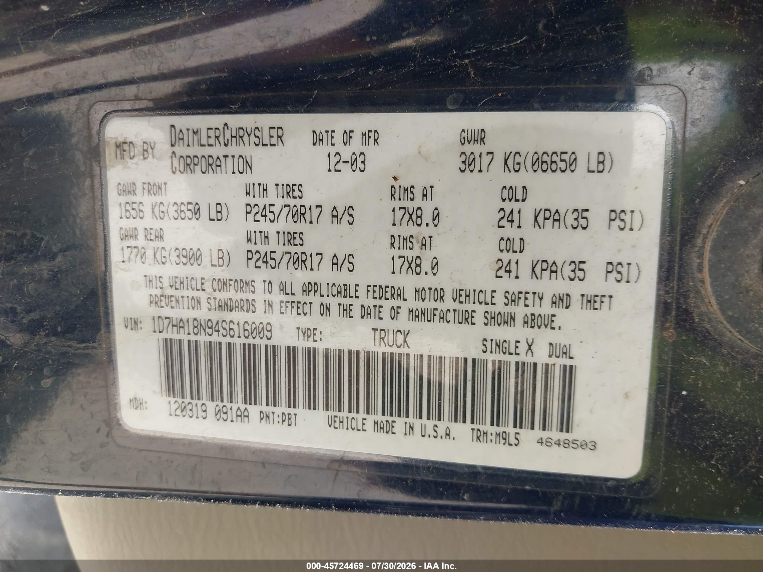 2004 Dodge Ram 1500 Slt/laramie Dark Blue vin: 1D7HA18N94S616009