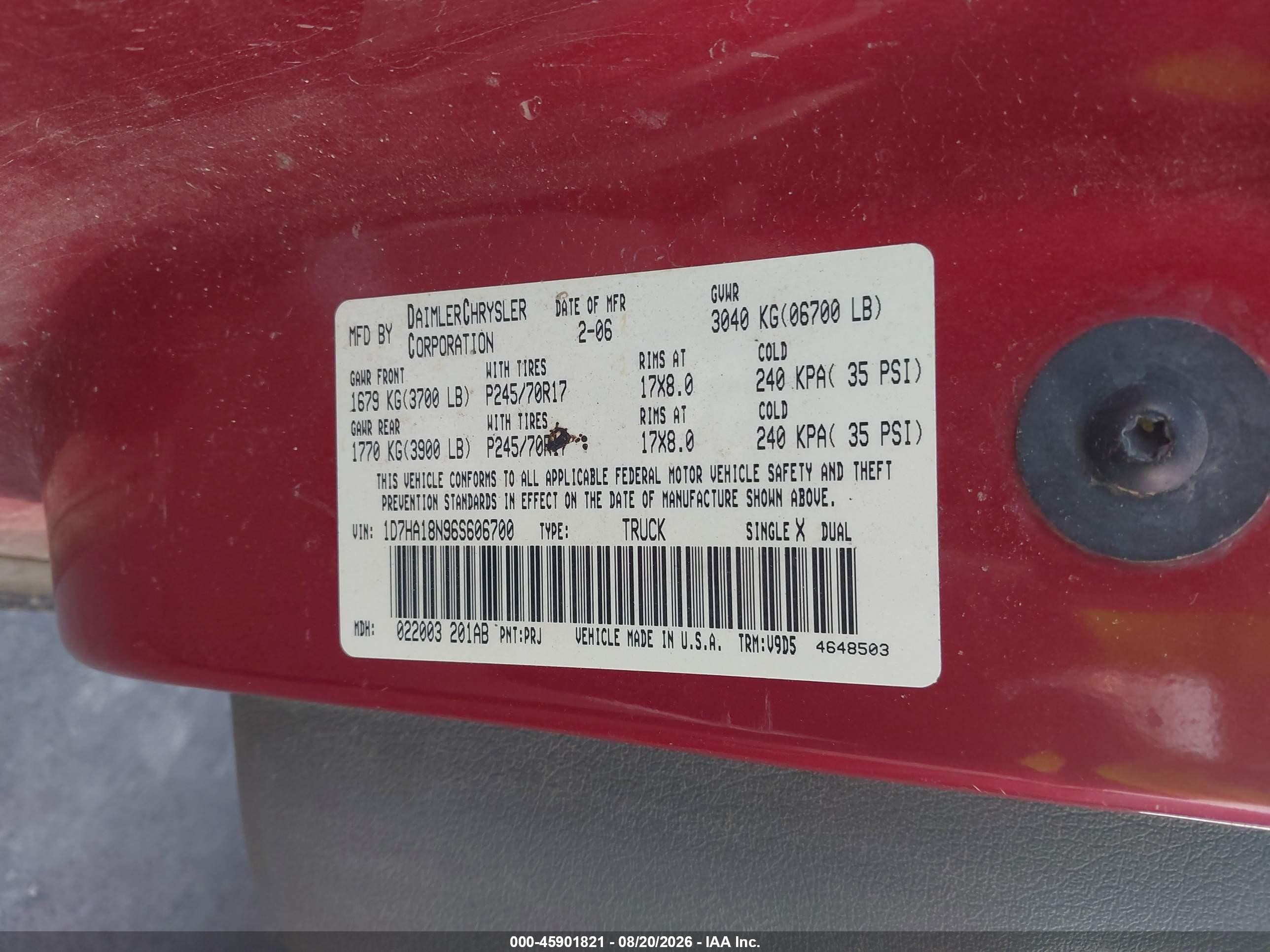 2006 Dodge Ram 1500 Slt Red vin: 1D7HA18N96S606700