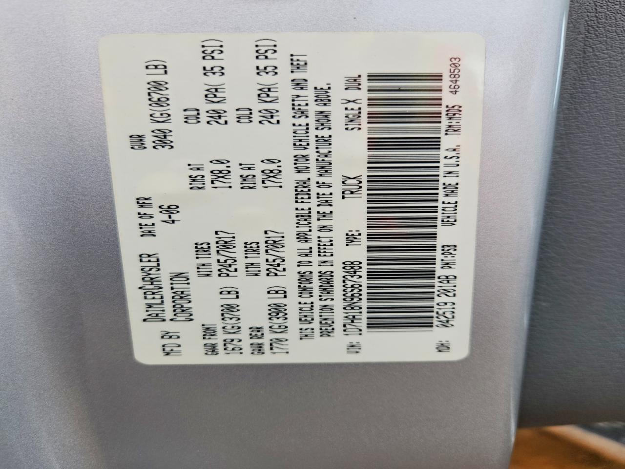 2006 Dodge Ram 1500 St Silver vin: 1D7HA18N96S673488
