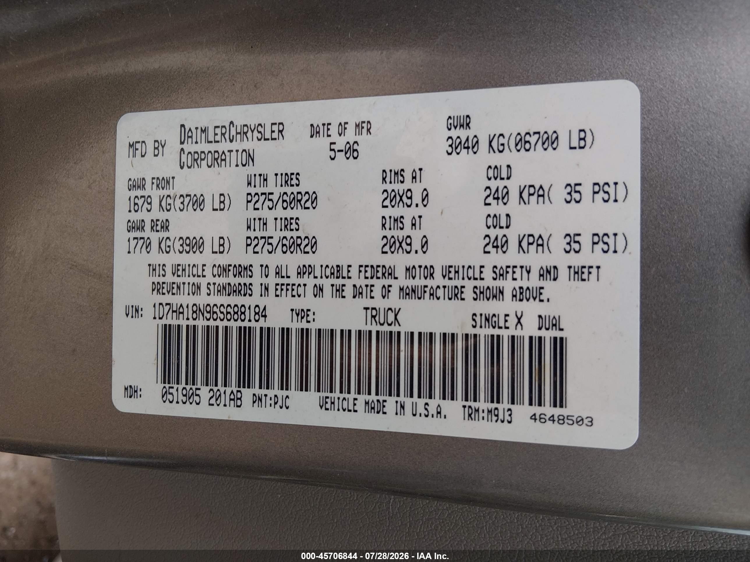 2006 Dodge Ram 1500 Slt Brown vin: 1D7HA18N96S688184