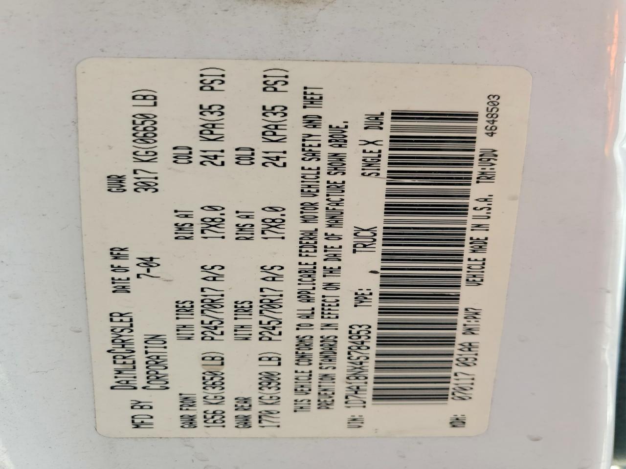 2004 Dodge Ram 1500 St Белый vin: 1D7HA18NX4S784953