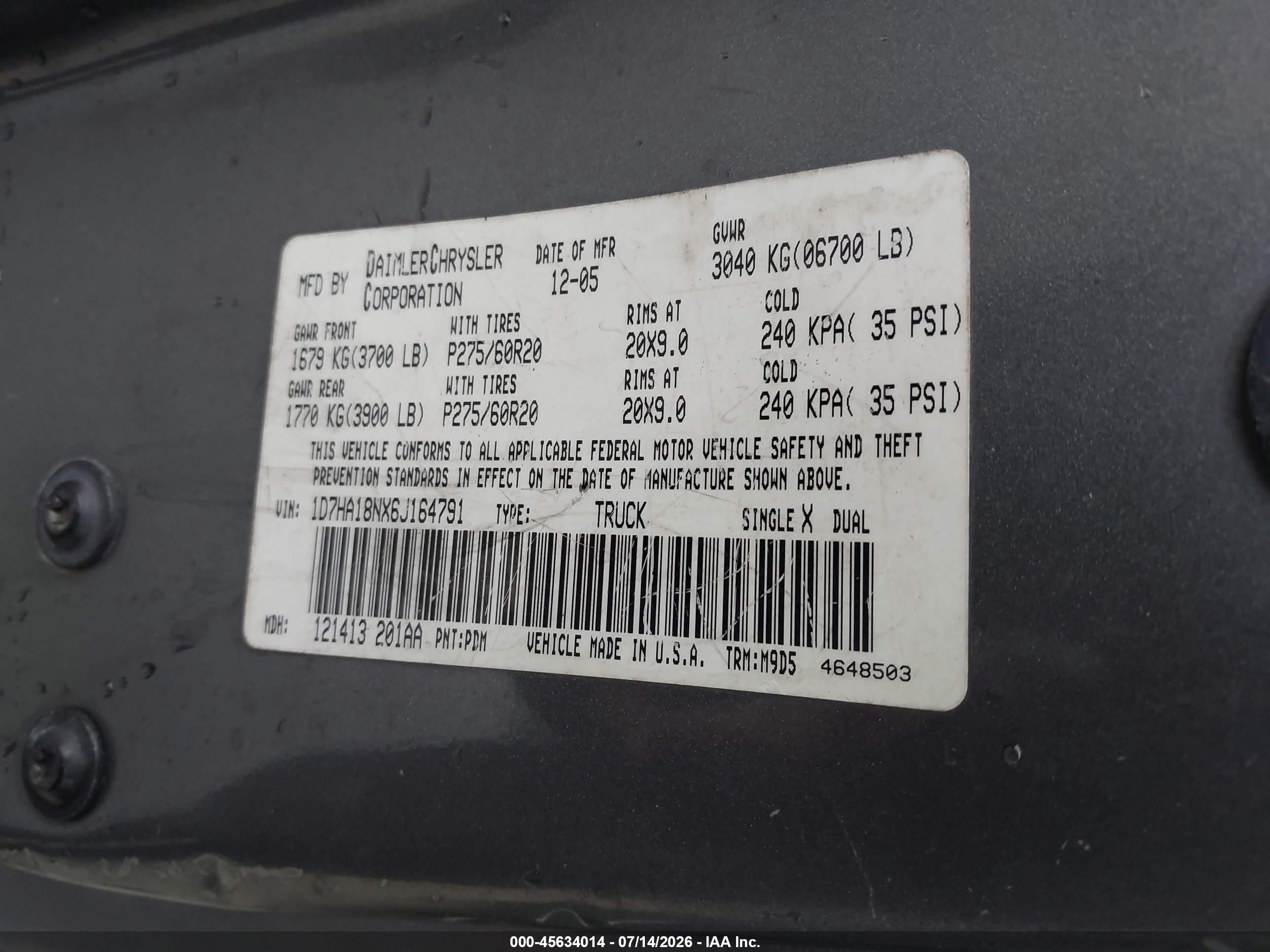2006 Dodge Ram 1500 Slt Серый vin: 1D7HA18NX6J164791
