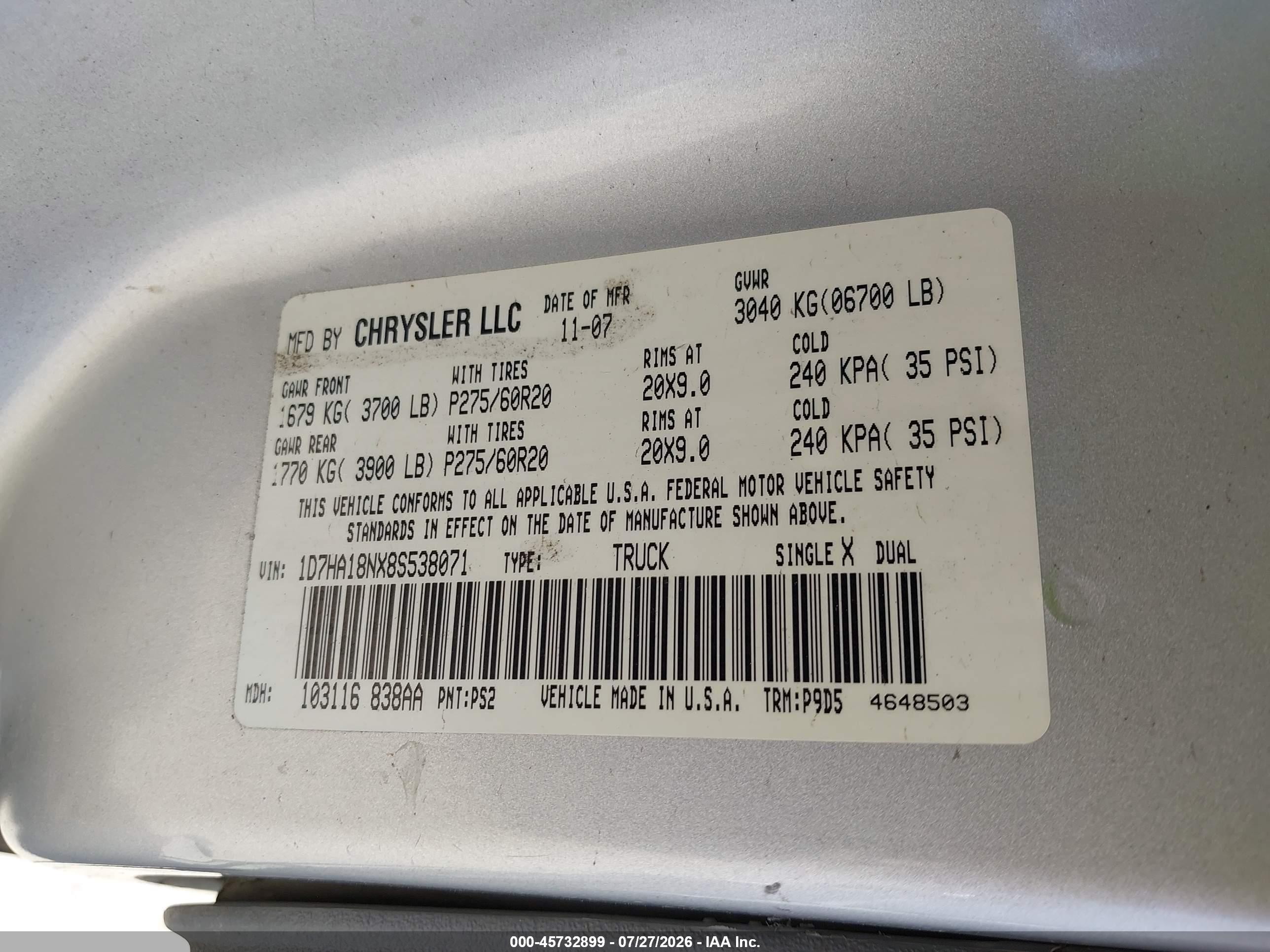 2008 Dodge Ram 1500 Slt Silver vin: 1D7HA18NX8S538071