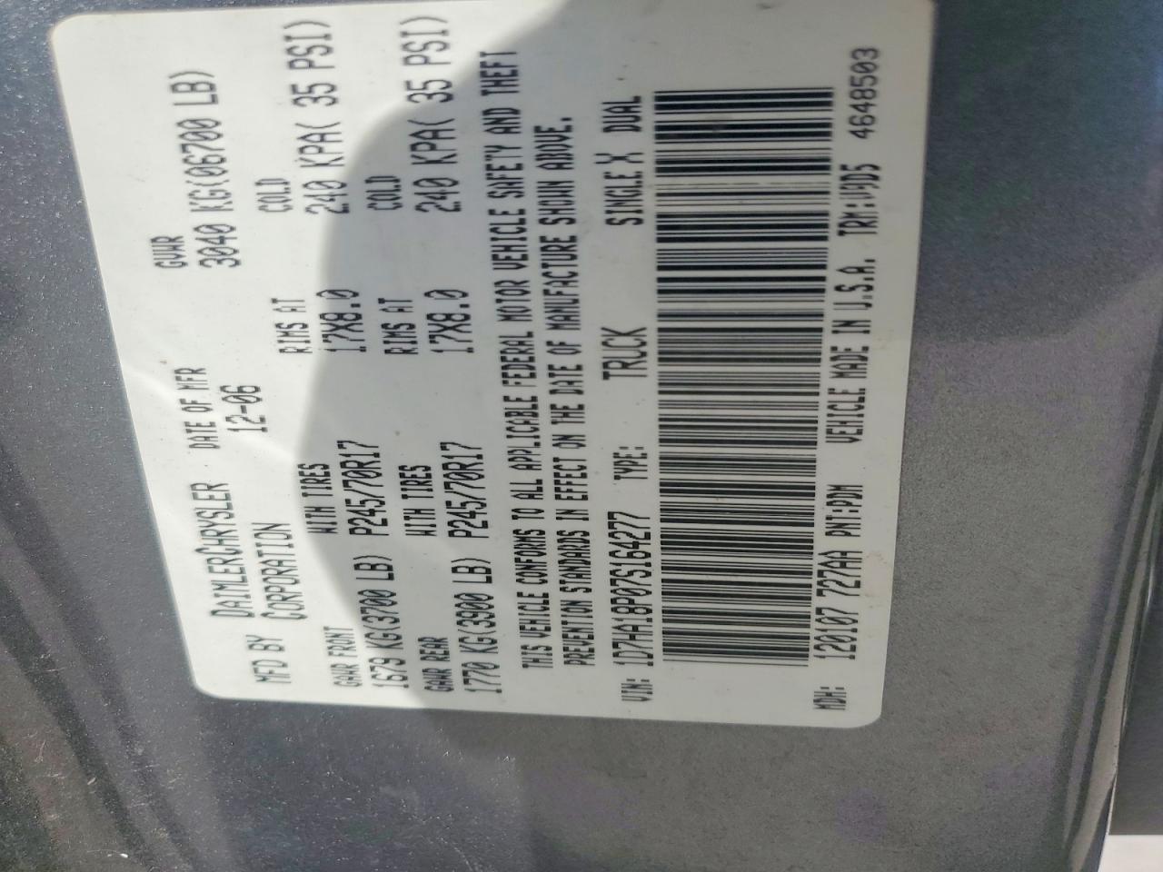 2007 Dodge Ram 1500 St Gray vin: 1D7HA18P07S164277