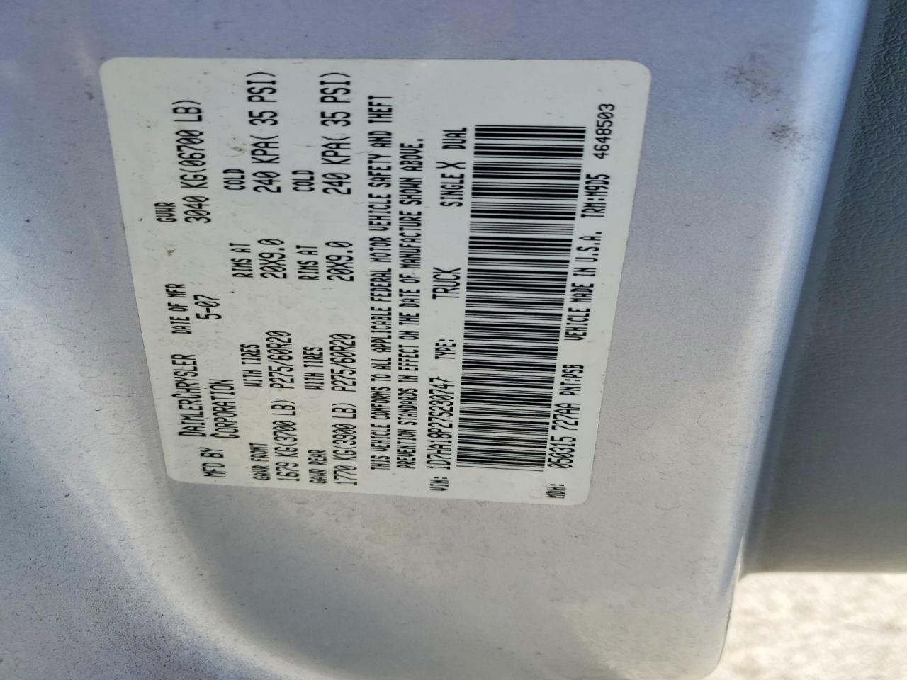 2007 Dodge Ram 1500 St Silver vin: 1D7HA18P27S230747