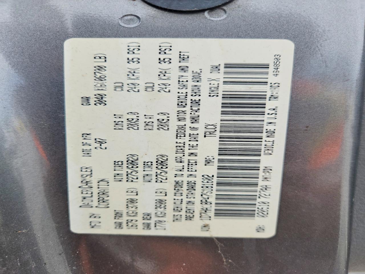 2007 Dodge Ram 1500 St Серый vin: 1D7HA18P47S181602
