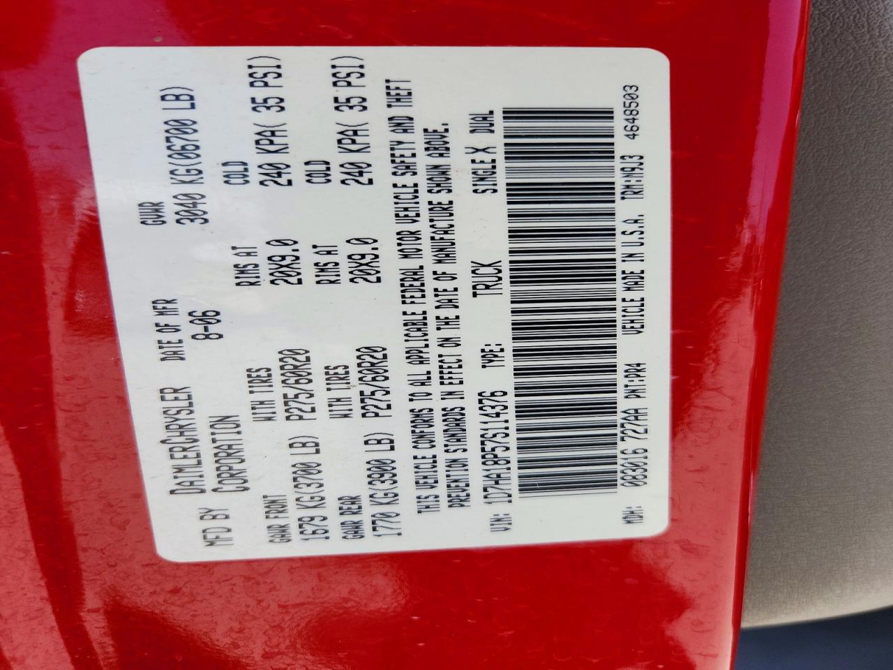 2007 Dodge Ram 1500 St Red vin: 1D7HA18P57S114376
