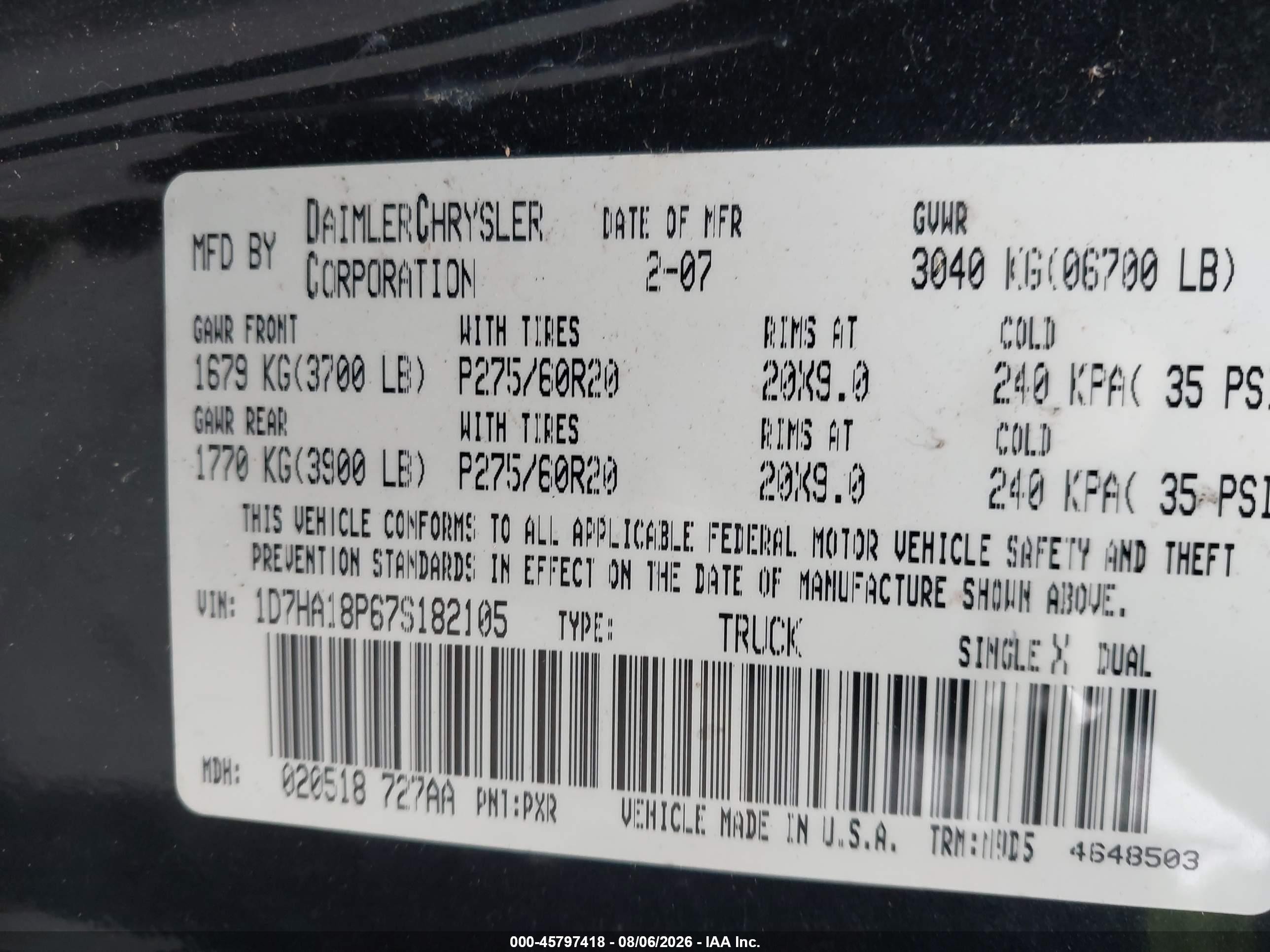2007 Dodge Ram 1500 Slt Black vin: 1D7HA18P67S182105