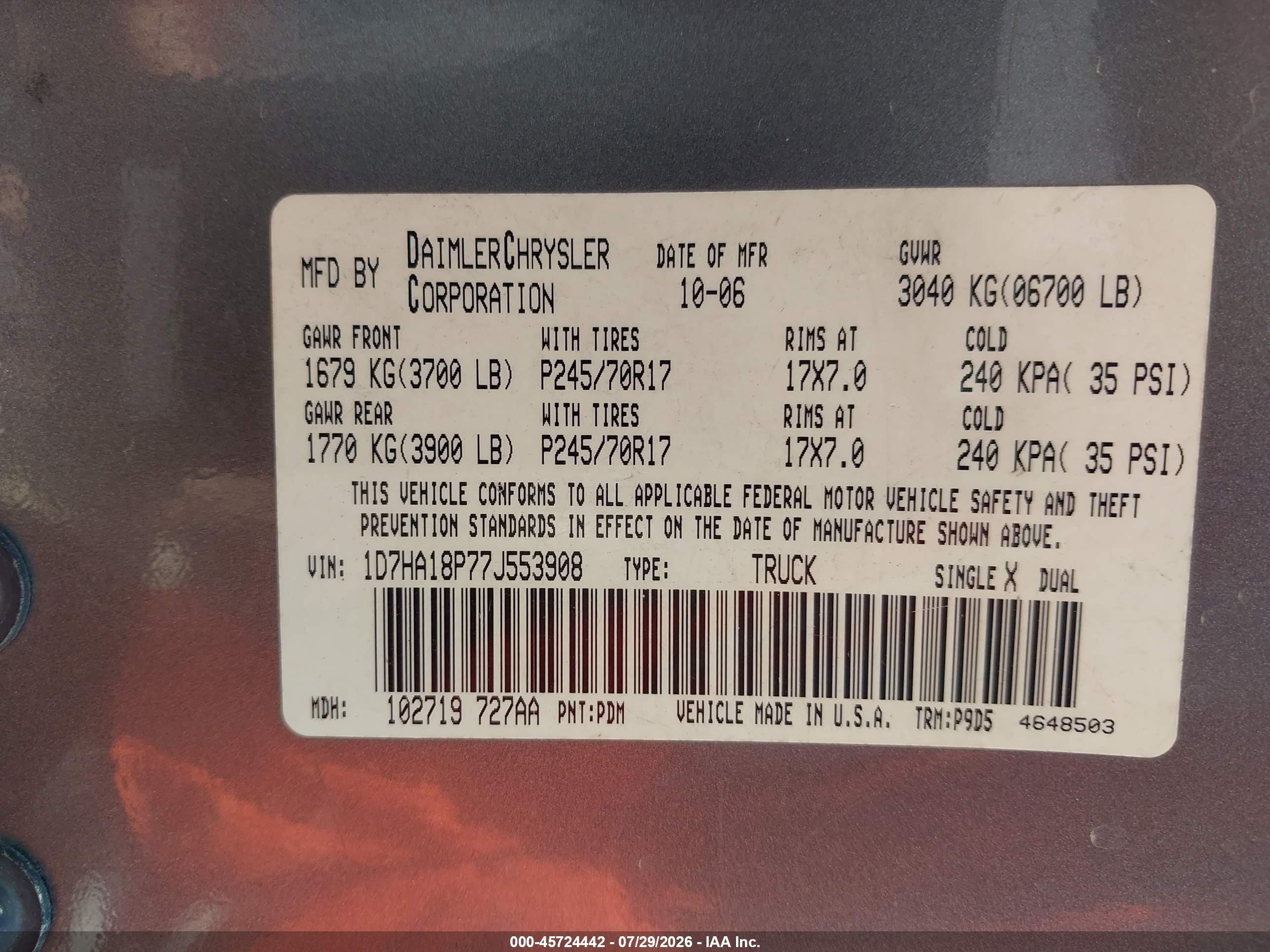 2007 Dodge Ram 1500 St Gray vin: 1D7HA18P77J553908