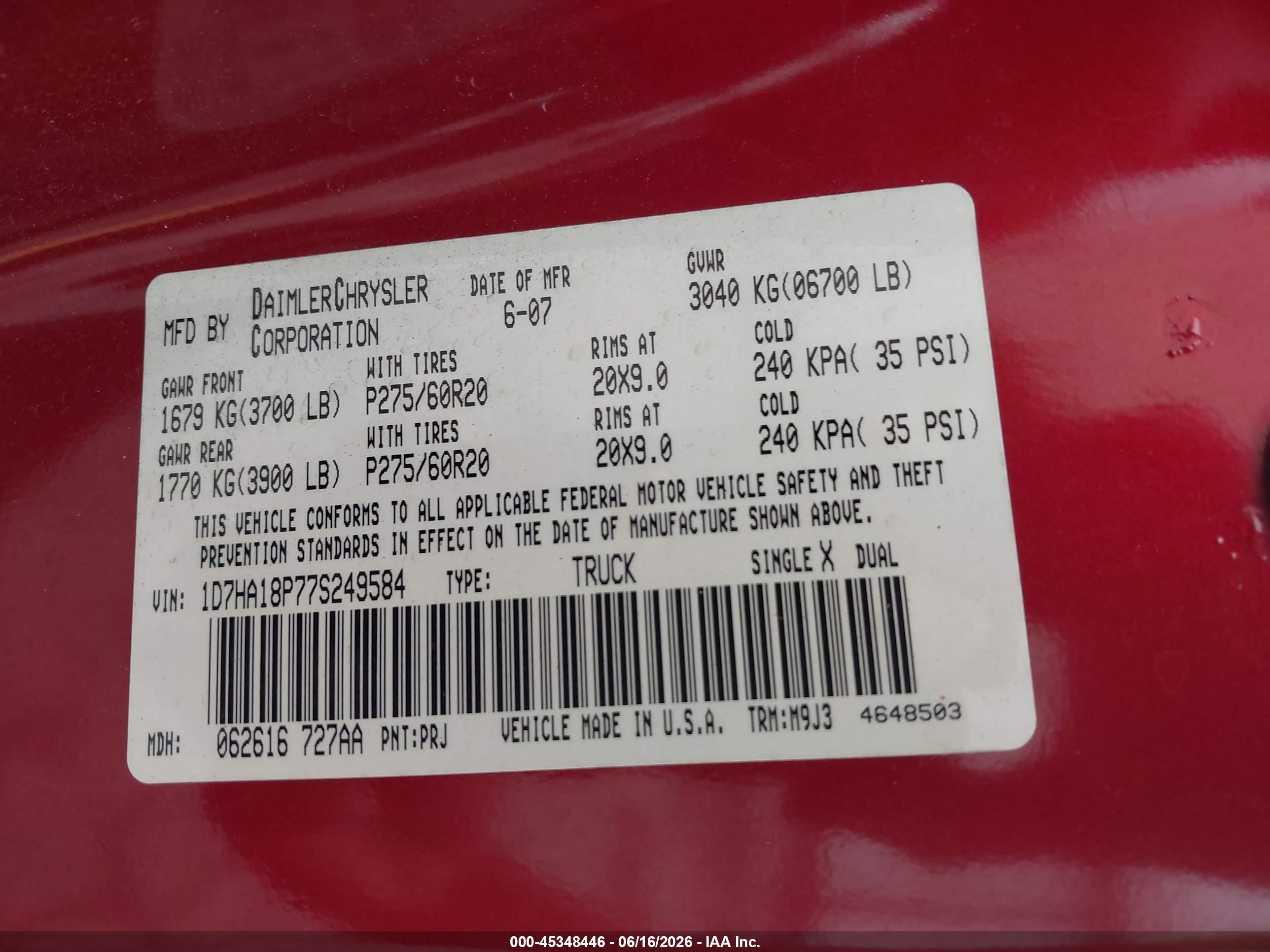 2007 Dodge Ram 1500 Slt Red vin: 1D7HA18P77S249584