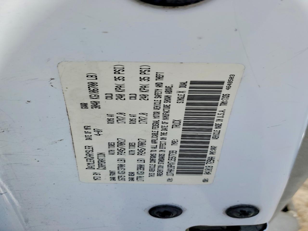 2007 Dodge Ram 1500 St White vin: 1D7HA18PX7J597739