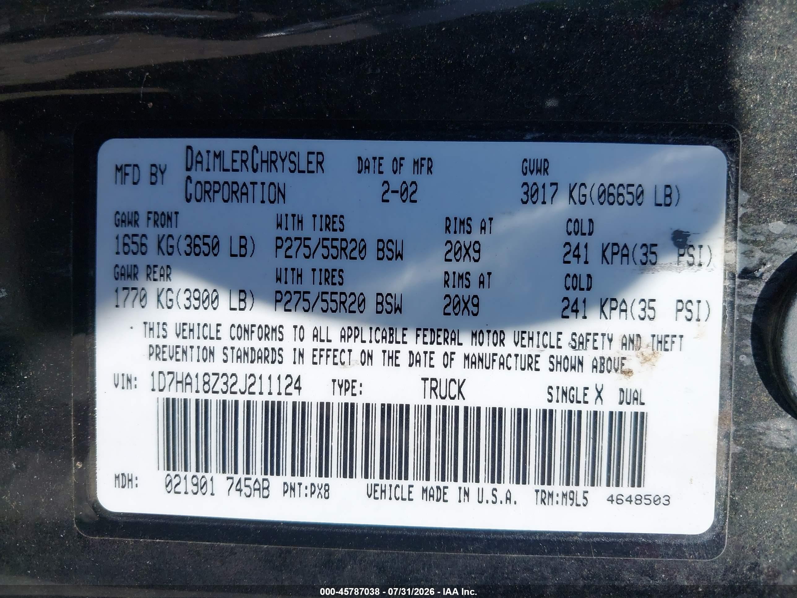 2002 Dodge Ram 1500 St Black vin: 1D7HA18Z32J211124