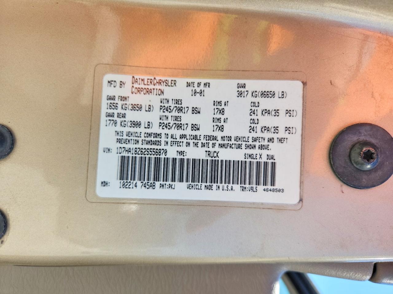 2002 Dodge Ram 1500 Tan vin: 1D7HA18Z62S556870
