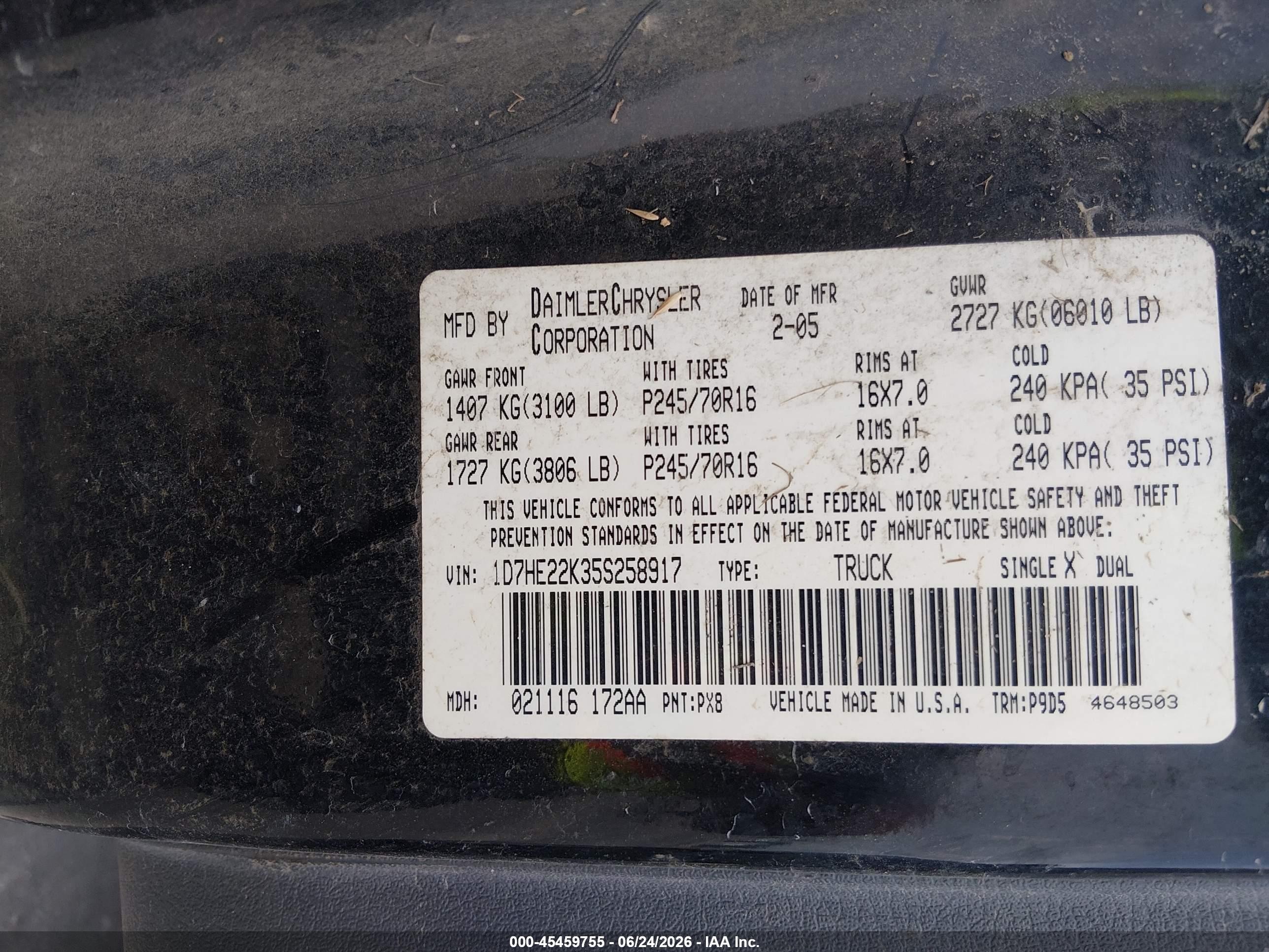 2005 Dodge Dakota St Black vin: 1D7HE22K35S258917