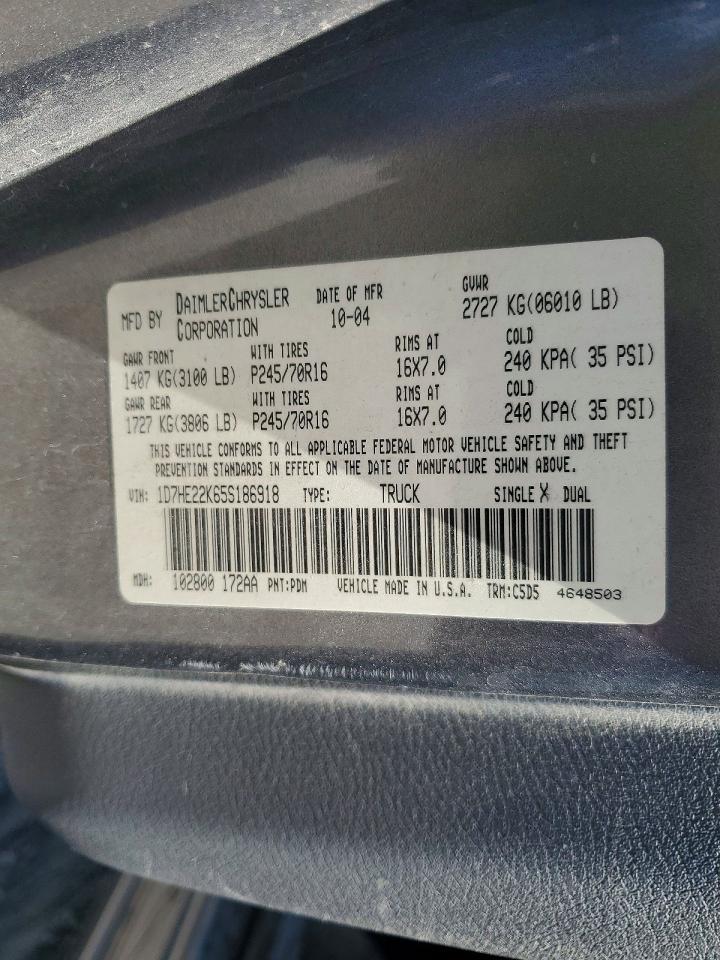 2005 Dodge Dakota St Gray vin: 1D7HE22K65S186918