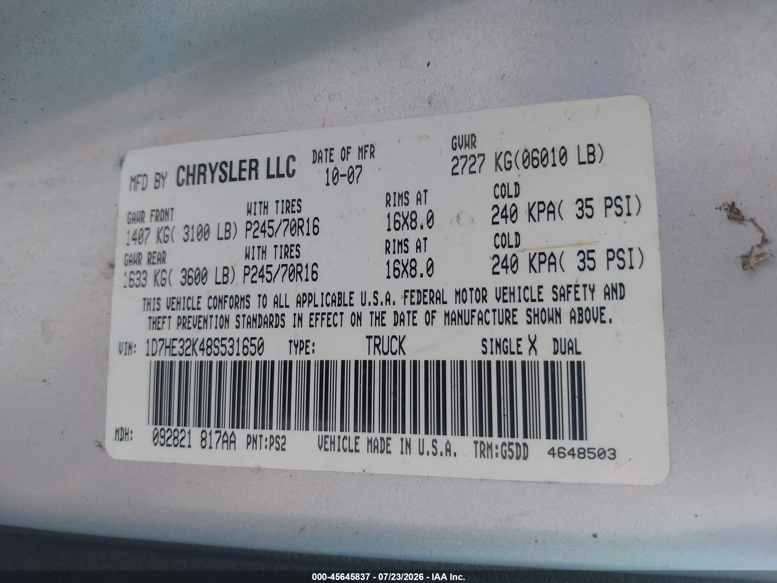 2008 Dodge Dakota Sxt/bighorn/lonestar Silver vin: 1D7HE32K48S531650