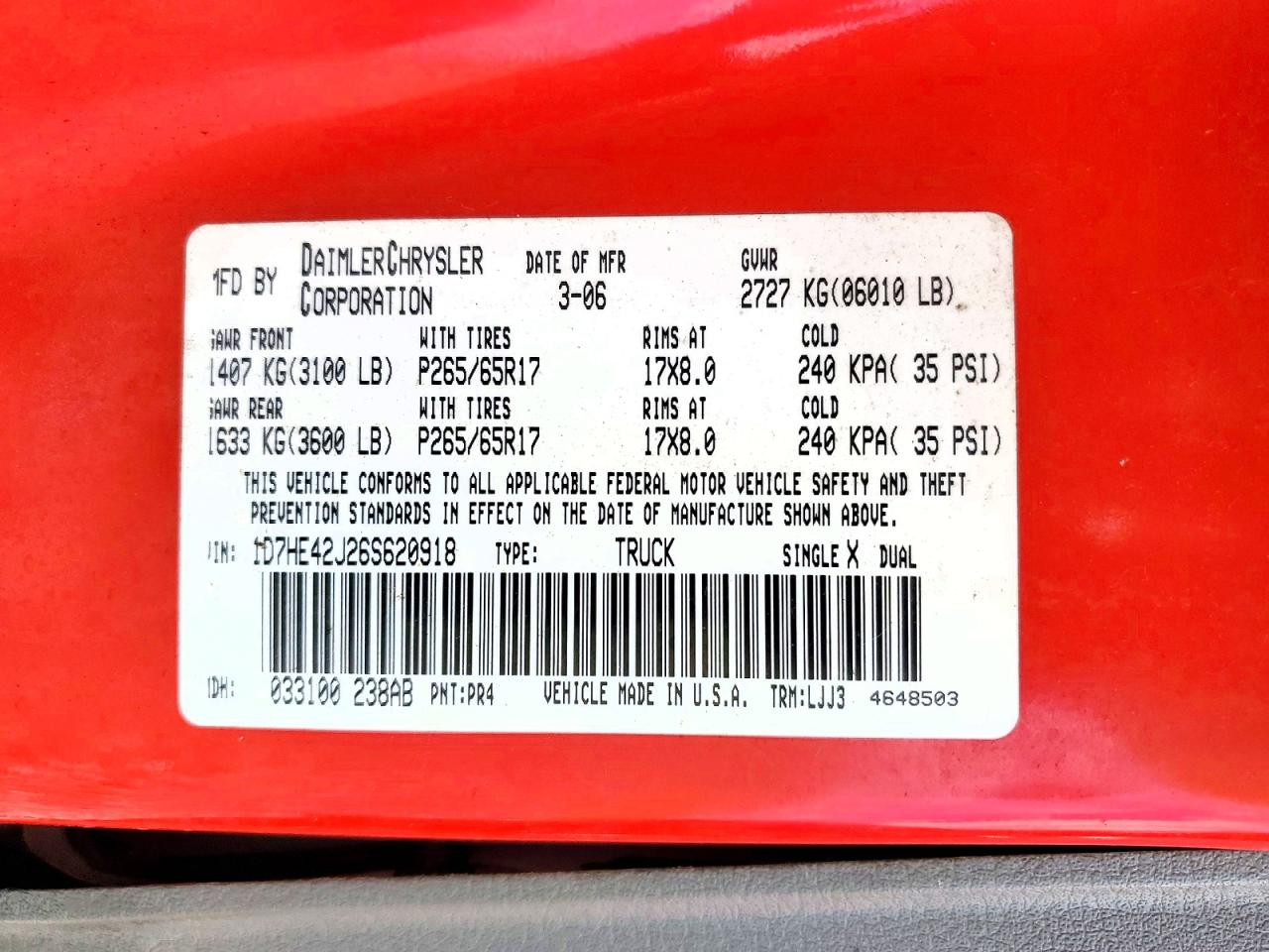 2006 Dodge Dakota Slt Red vin: 1D7HE42J26S620918