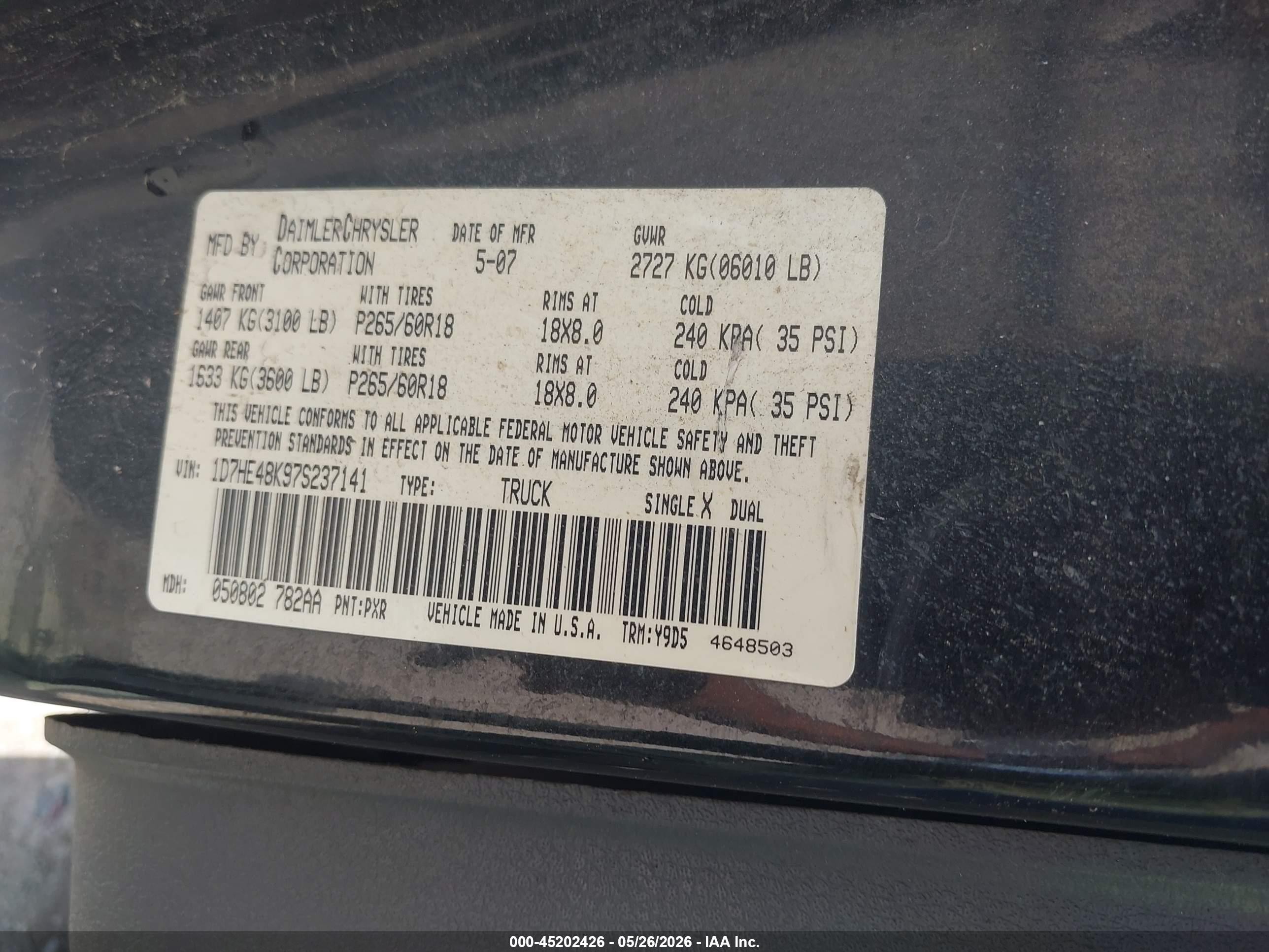 2007 Dodge Dakota Slt Черный vin: 1D7HE48K97S237141