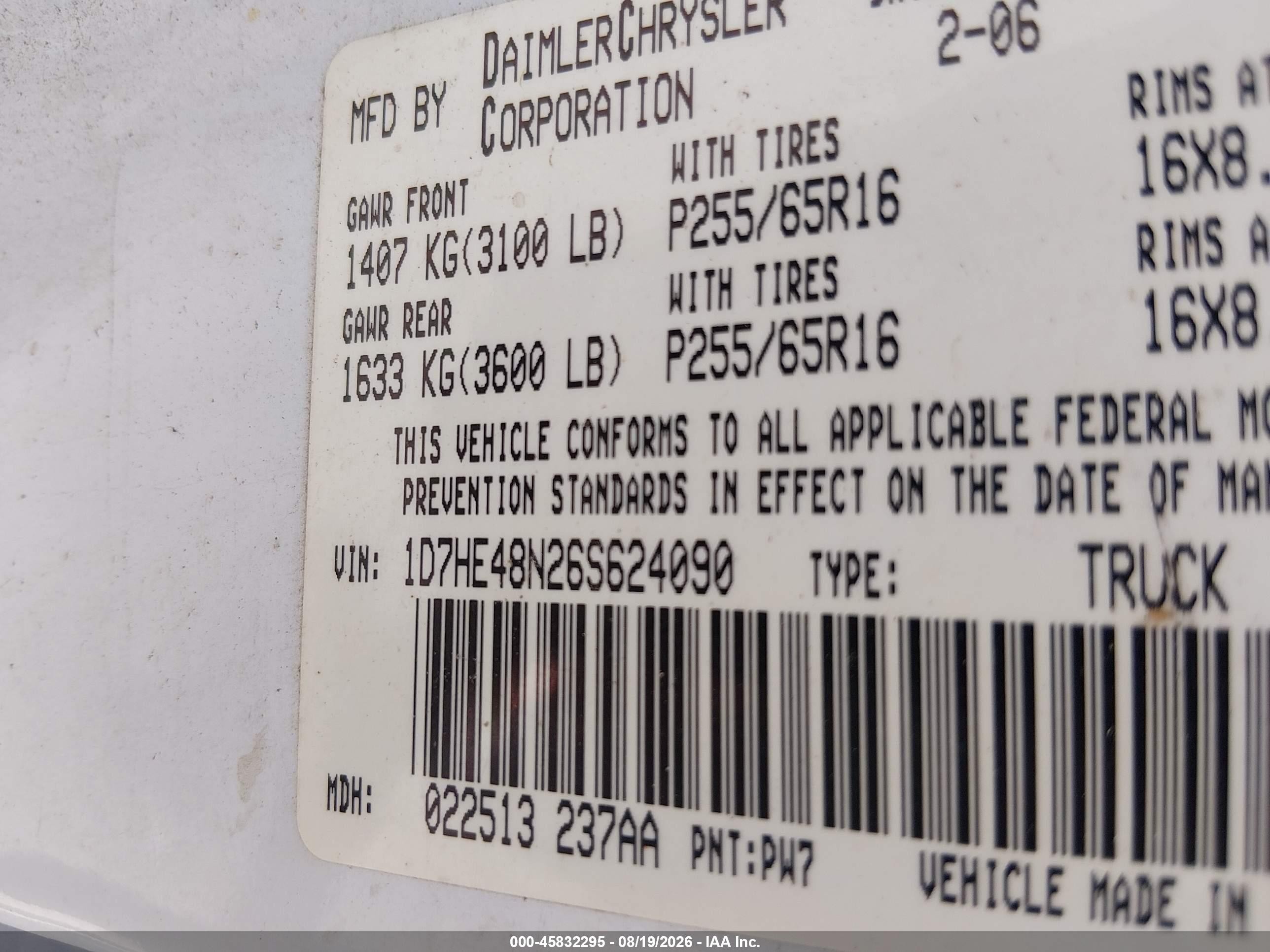 2006 Dodge Dakota Slt White vin: 1D7HE48N26S624090