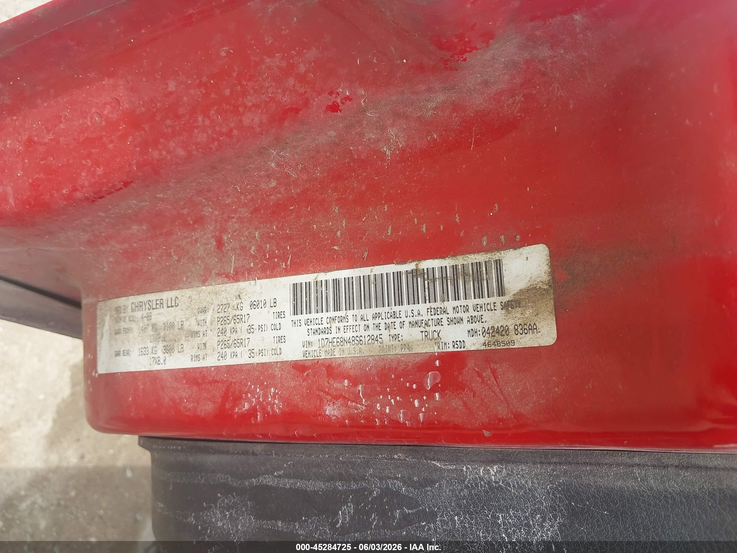 2008 Dodge Dakota Sport Красный vin: 1D7HE68N48S612845